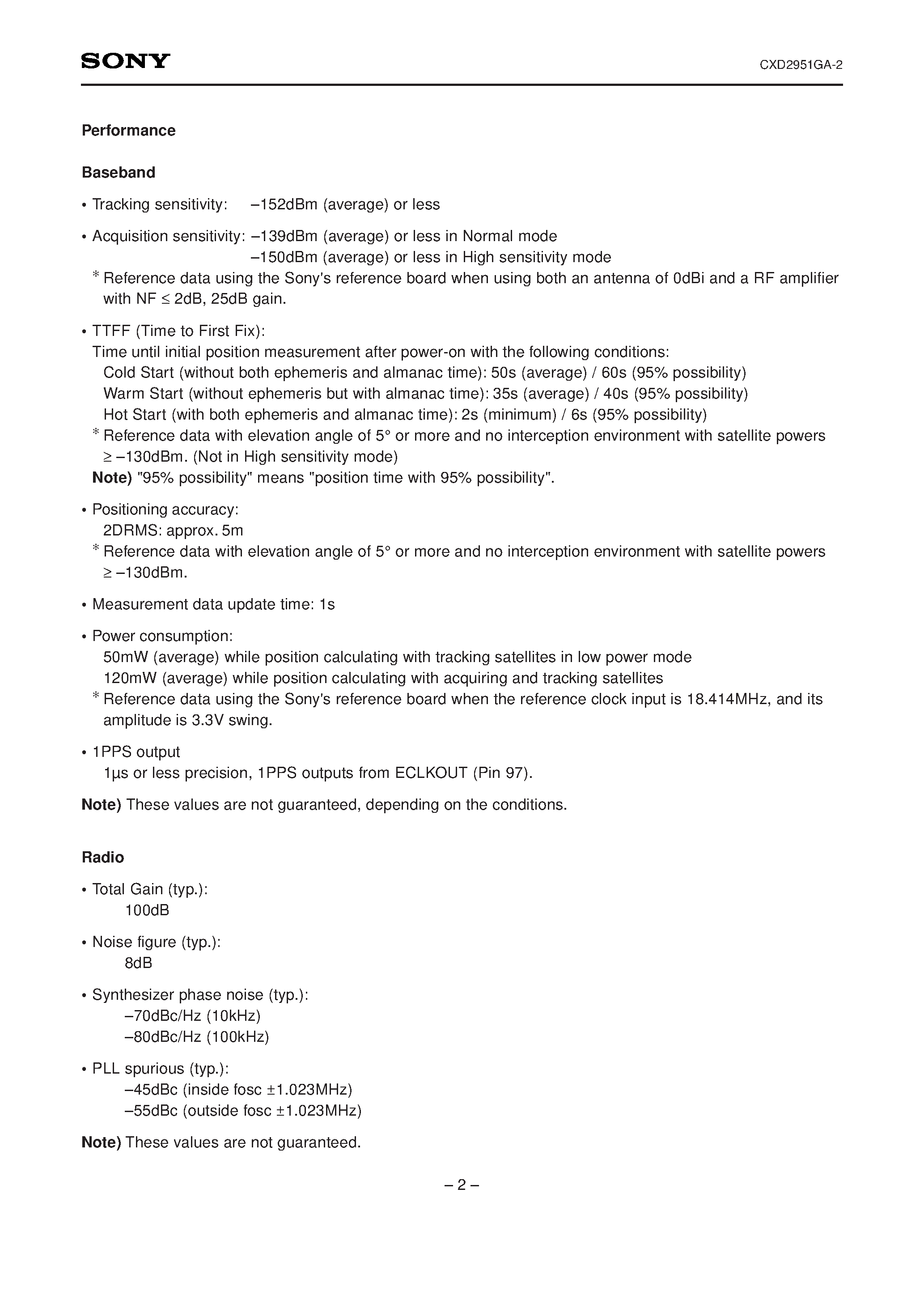 Datasheet CXD2951GA-2 - Single Chip GPS LSI page 2