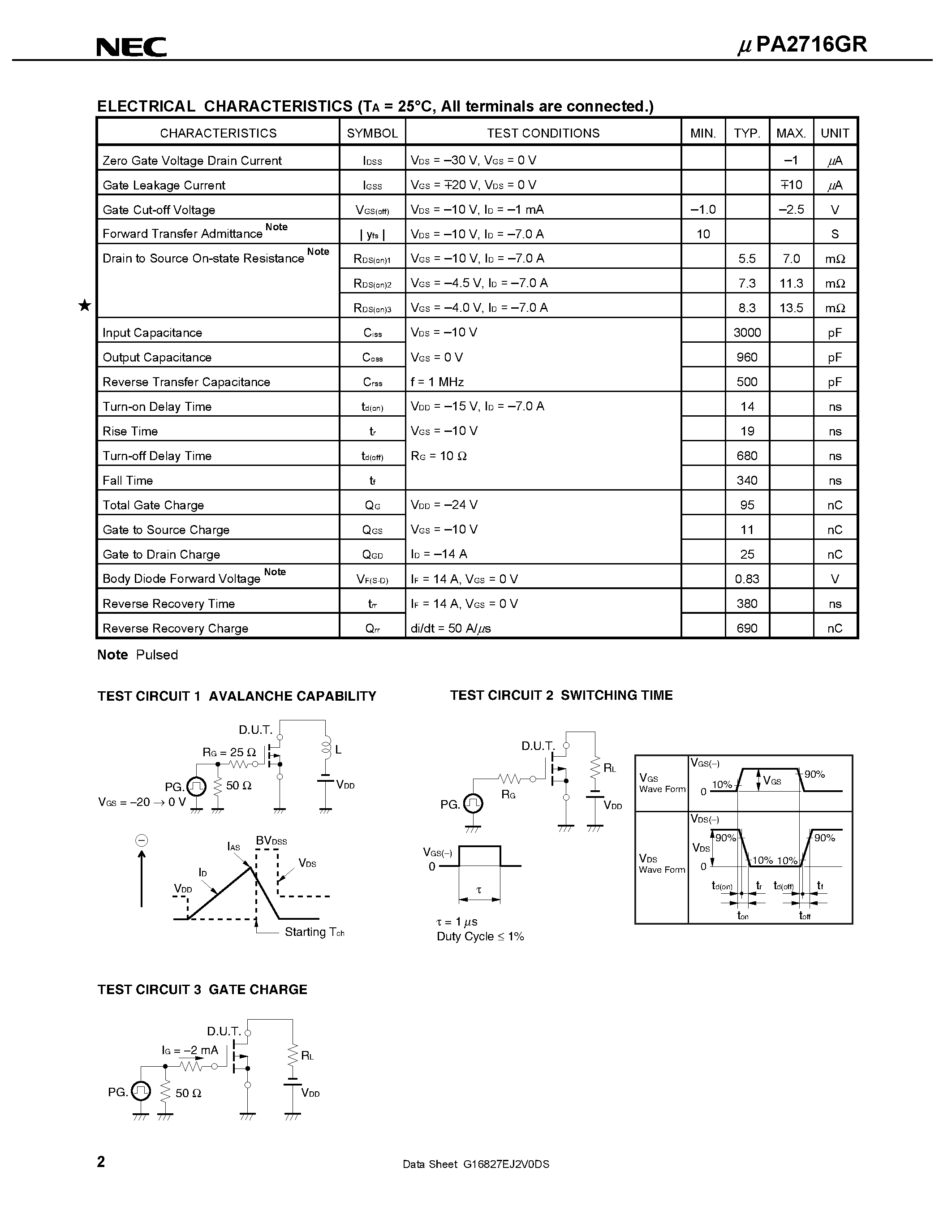 Datasheet UPA2716GR - SWITCHING N- AND P-CHANNEL POWER MOS FET page 2