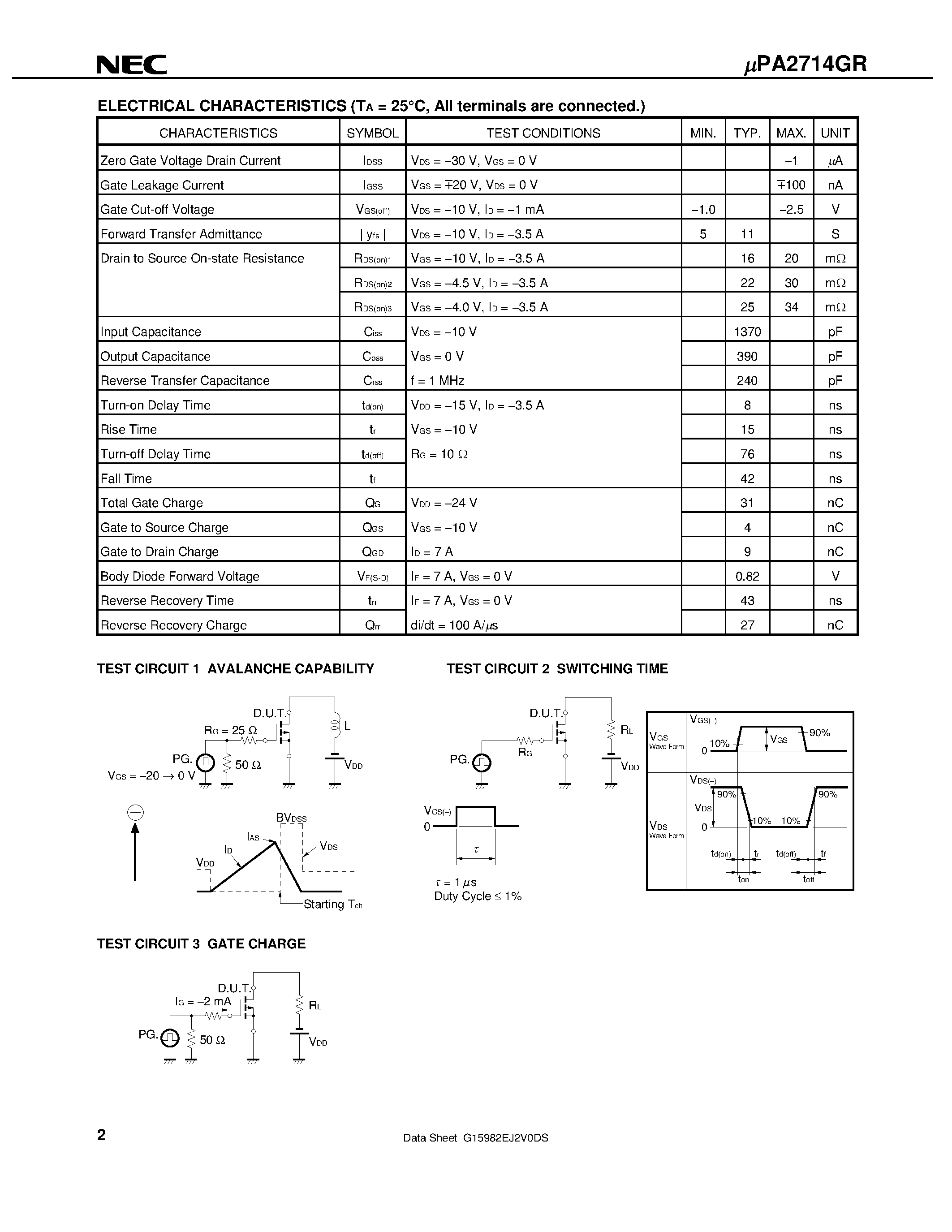 Datasheet UPA2714GR - SWITCHING N- AND P-CHANNEL POWER MOS FET page 2