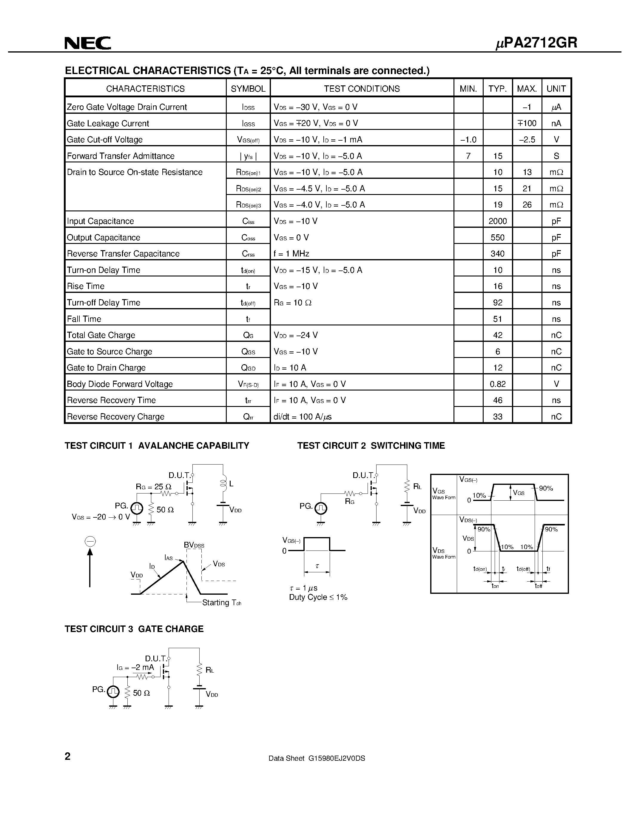 Datasheet UPA2712GR - SWITCHING N- AND P-CHANNEL POWER MOS FET page 2
