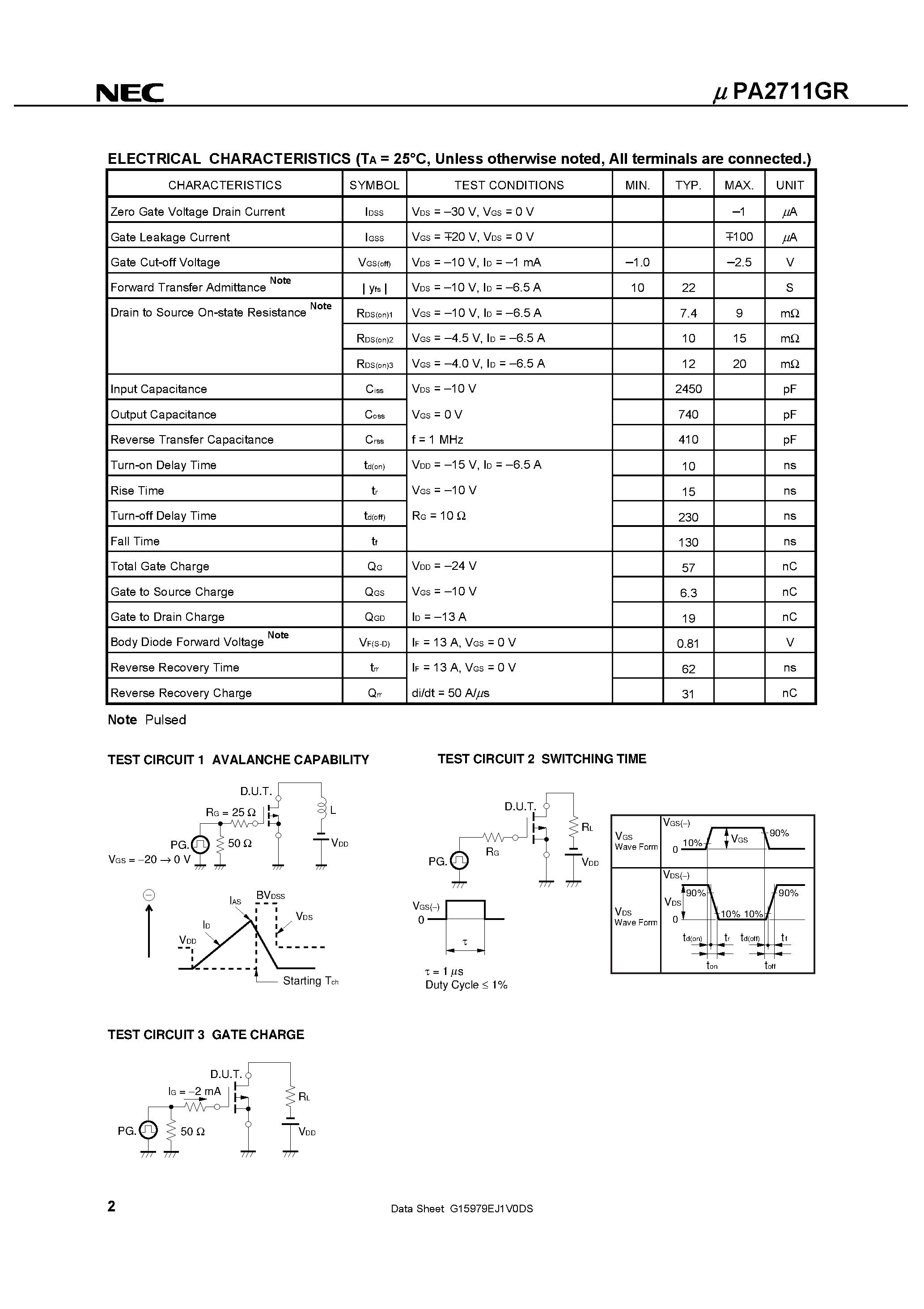 Datasheet UPA2711GR - SWITCHING N- AND P-CHANNEL POWER MOS FET page 2