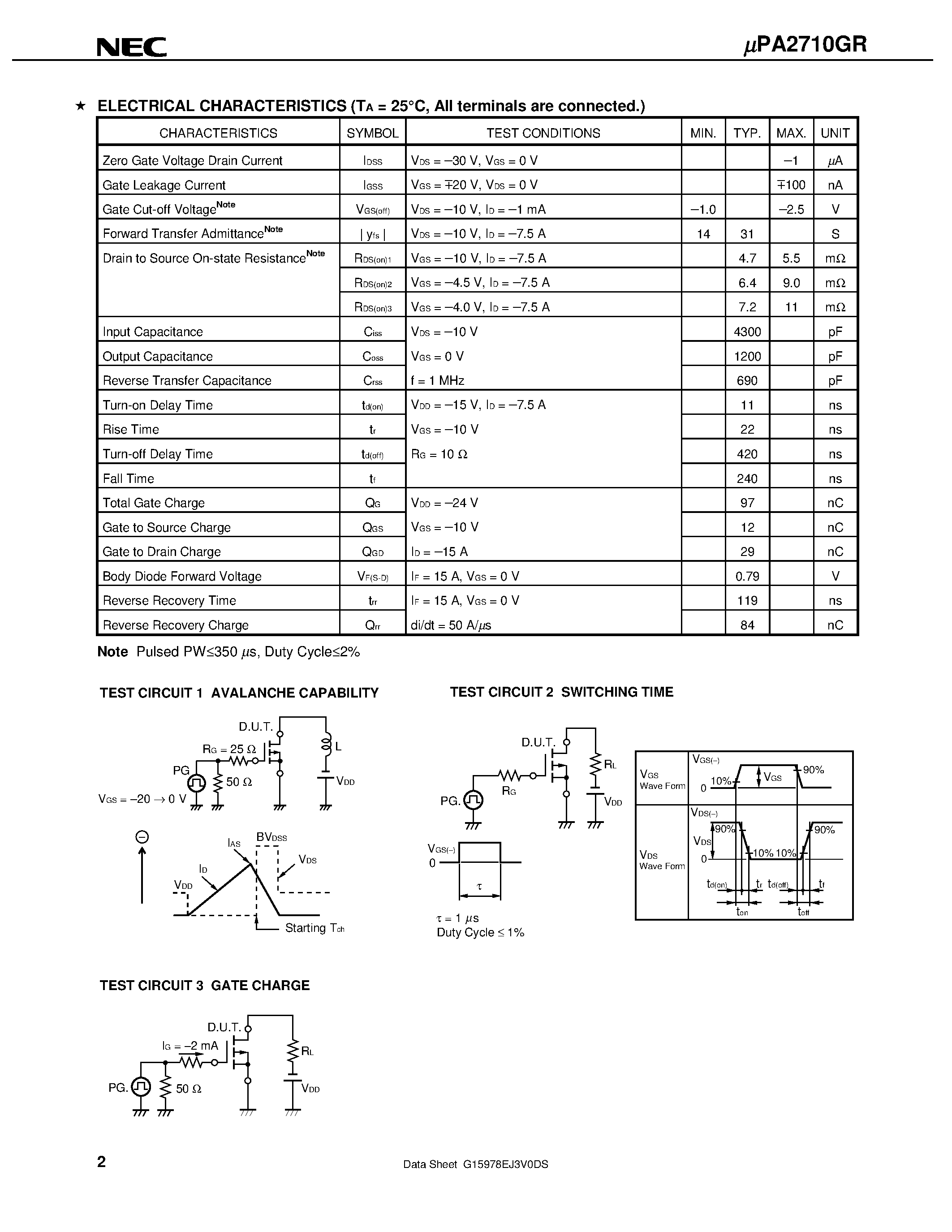 Datasheet UPA2710GR - SWITCHING N- AND P-CHANNEL POWER MOS FET page 2