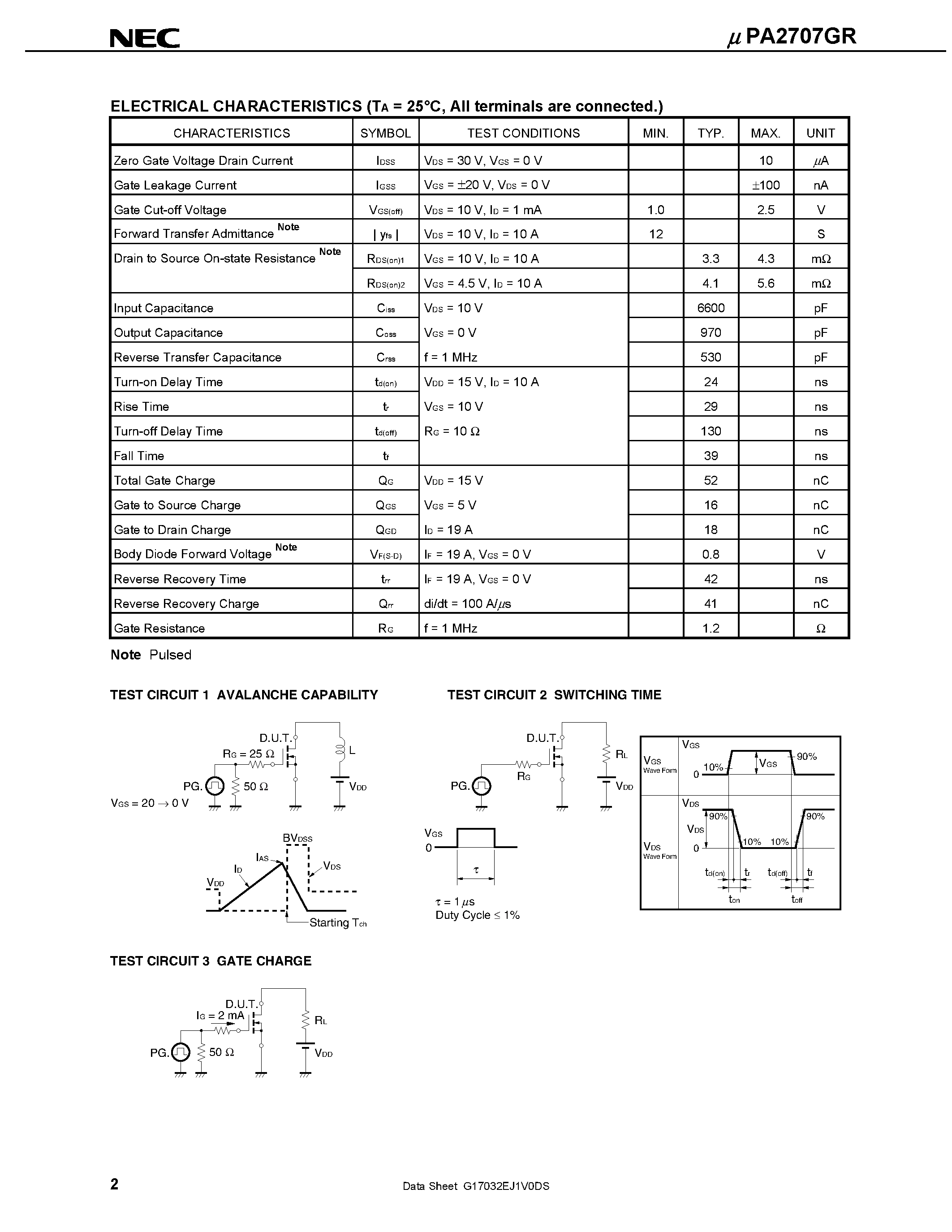 Datasheet UPA2707GR page 2 Datasheet UPA2707GR - SWITCHING N- AND P-CHANNEL POWER MOS FET page 2