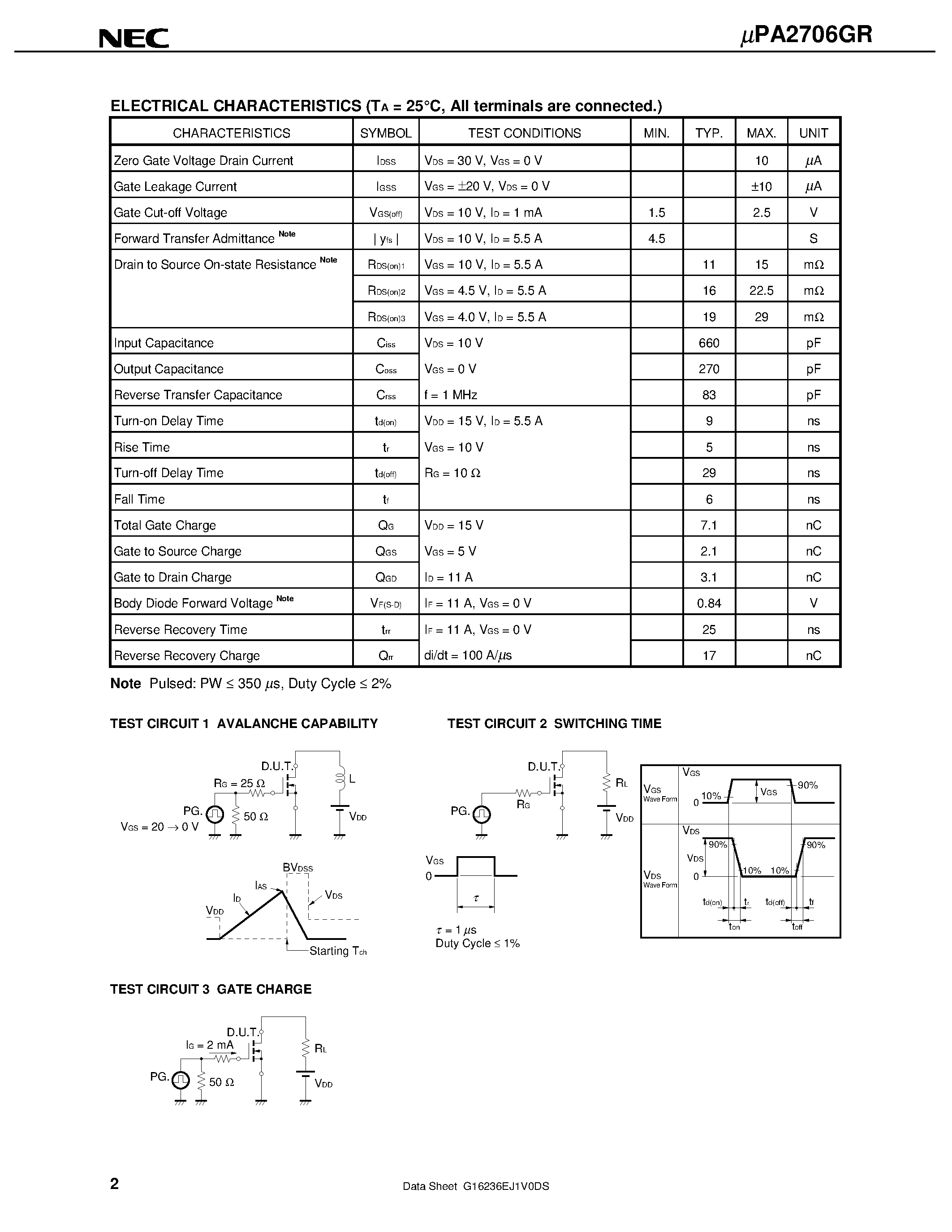 Datasheet UPA2706GR page 2 Datasheet UPA2706GR - SWITCHING N- AND P-CHANNEL POWER MOS FET page 2