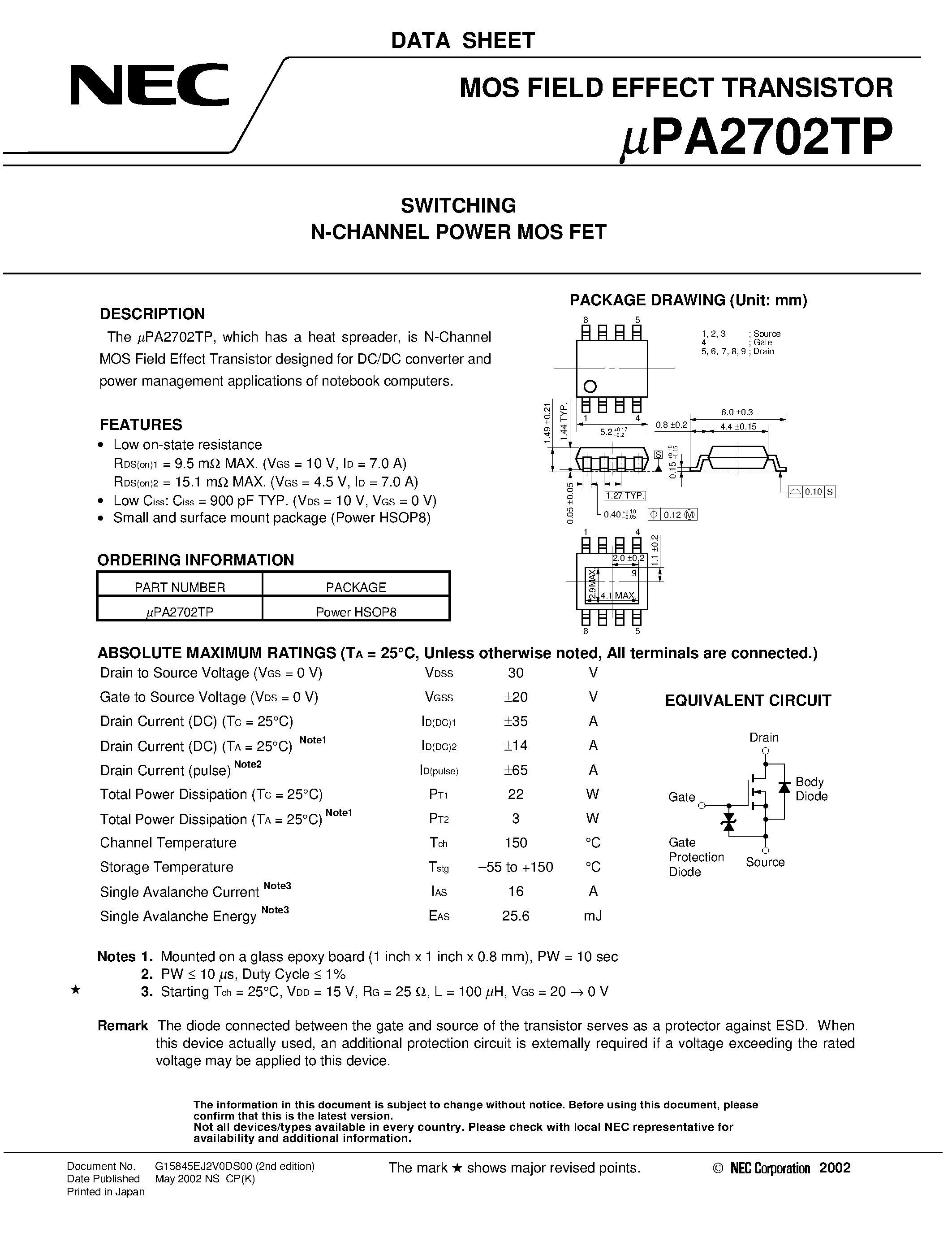 Datasheet UPA2702TP - SWITCHING N- AND P-CHANNEL POWER MOS FET page 1