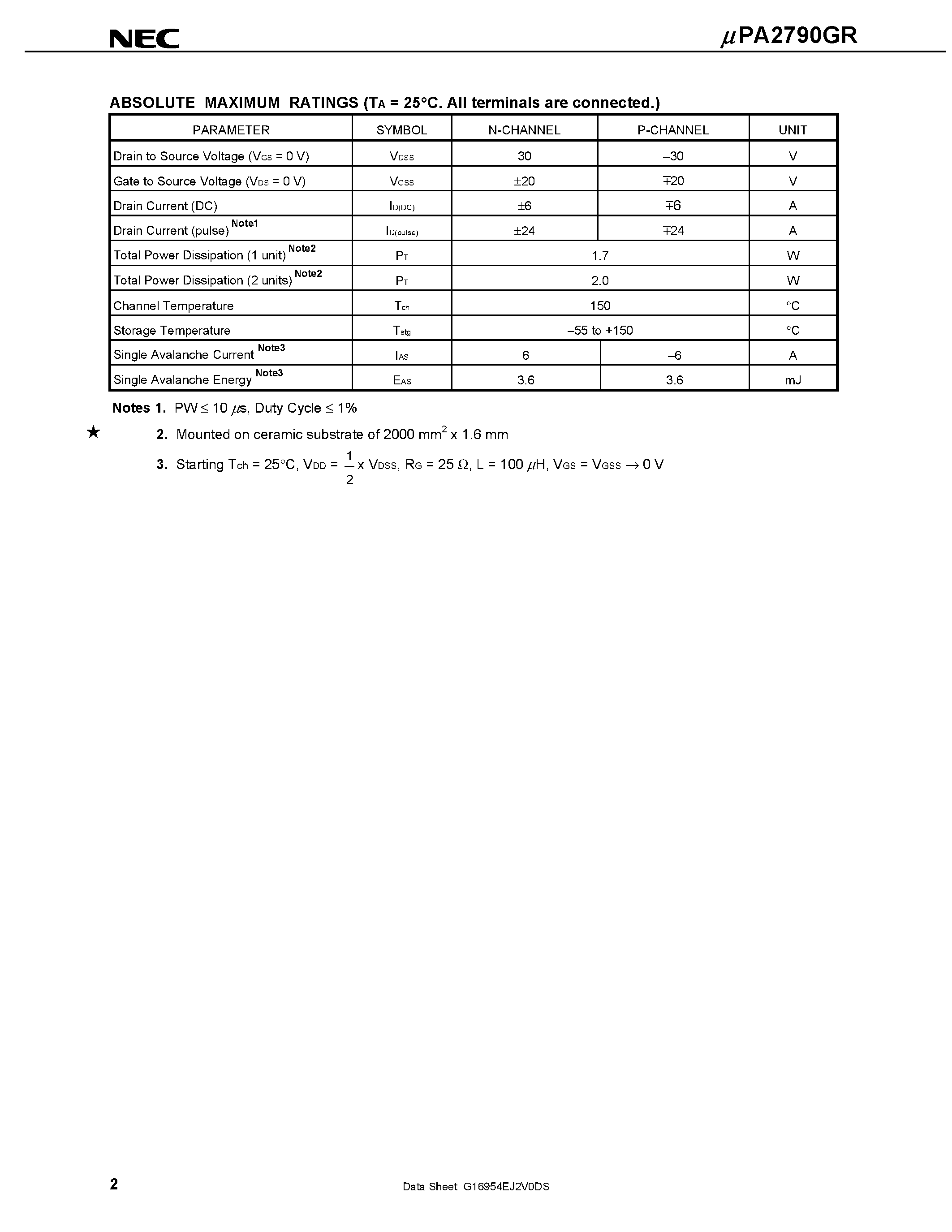 Datasheet UPA2790GR page 2 Datasheet UPA2790GR - SWITCHING N- AND P-CHANNEL POWER MOS FET page 2