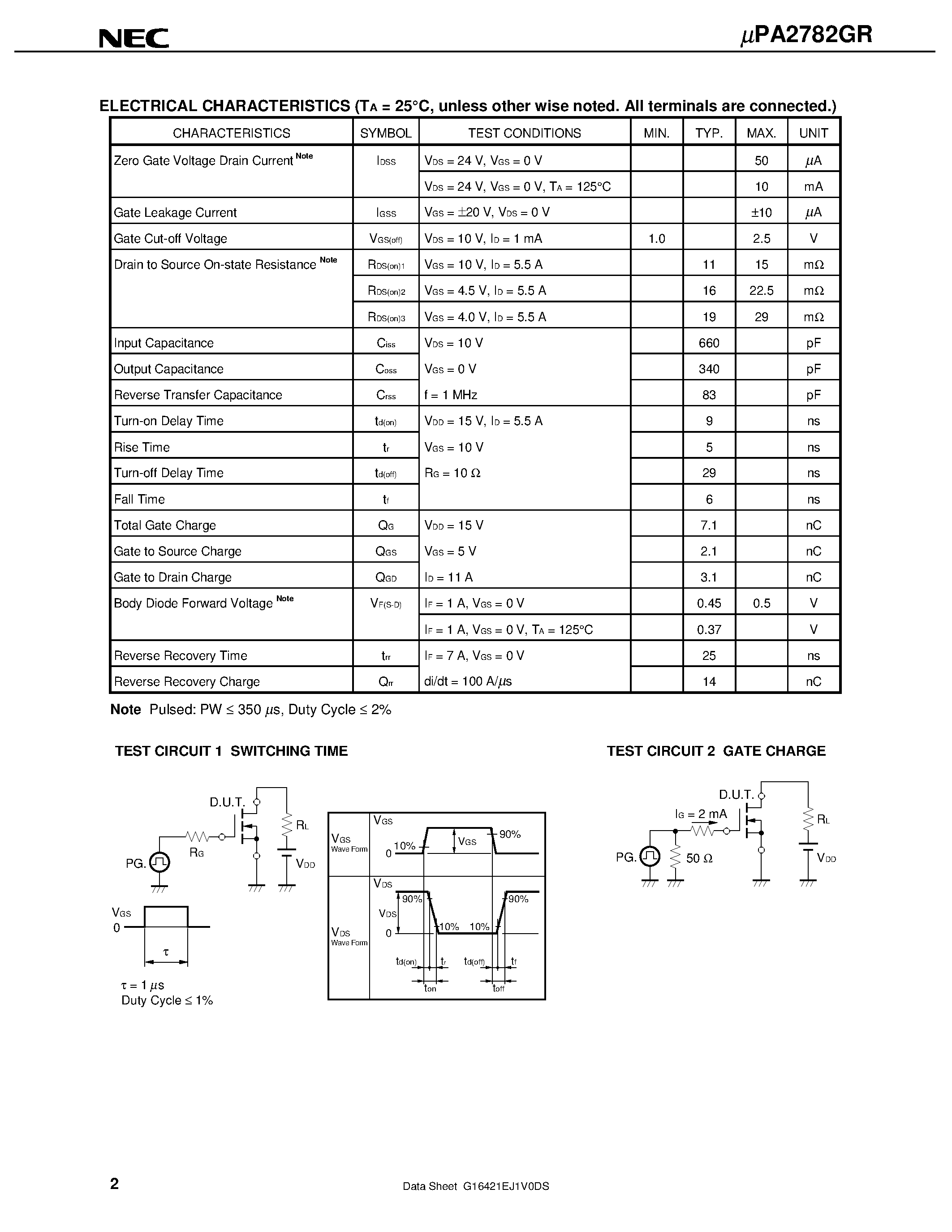 Datasheet UPA2782GR page 2 Datasheet UPA2782GR - SWITCHING N- AND P-CHANNEL POWER MOS FET page 2