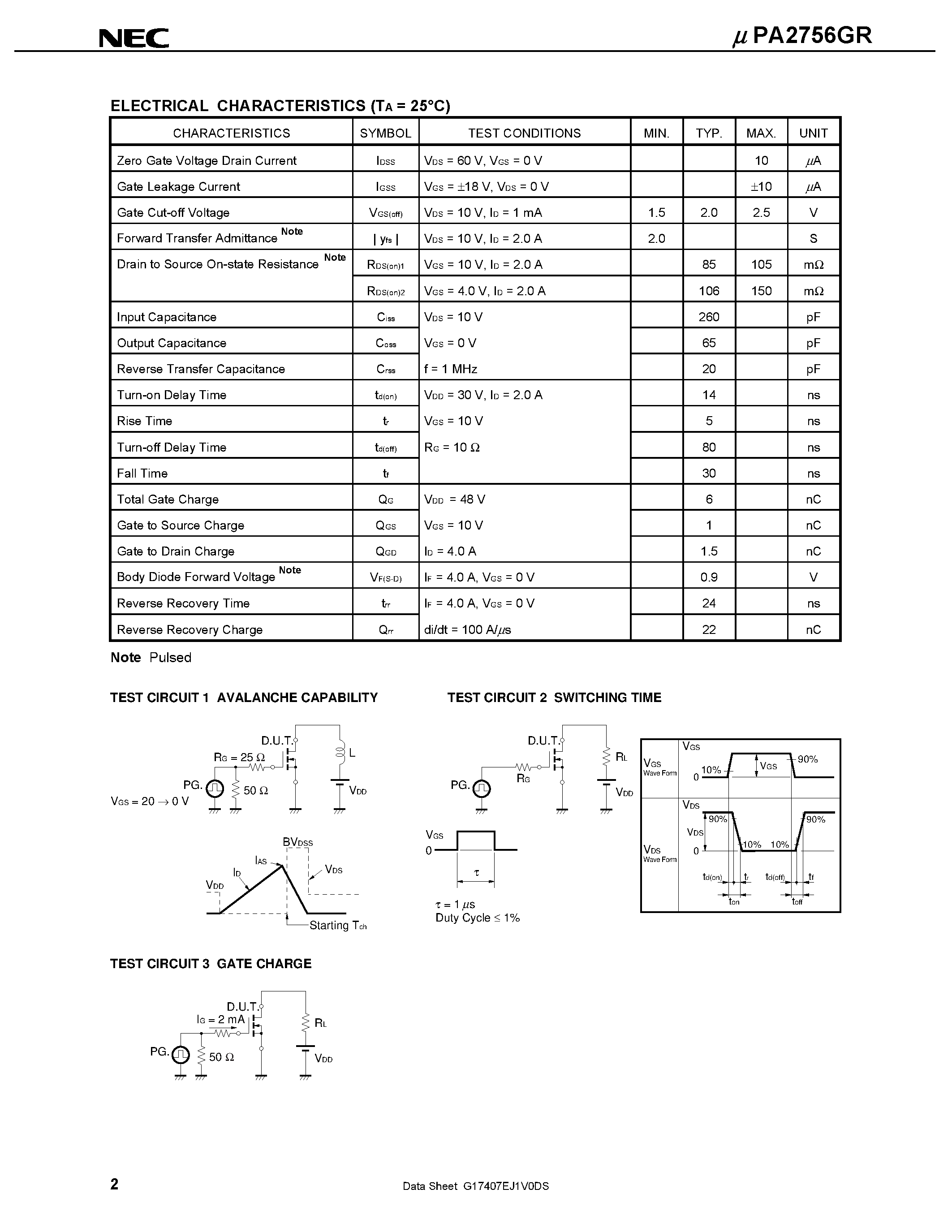 Datasheet UPA2756GR page 2 Datasheet UPA2756GR - SWITCHING N- AND P-CHANNEL POWER MOS FET page 2