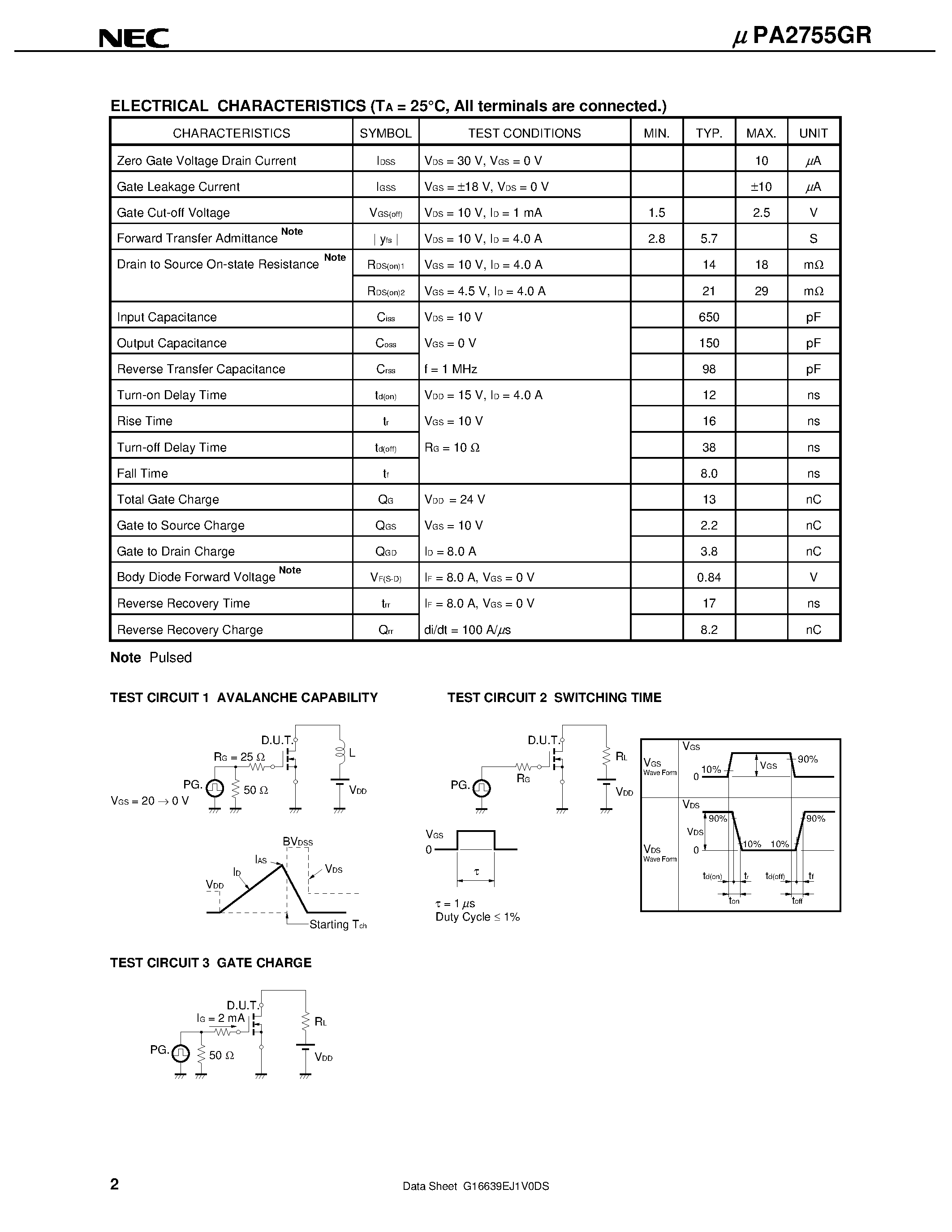 Datasheet UPA2755GR page 2 Datasheet UPA2755GR - SWITCHING N- AND P-CHANNEL POWER MOS FET page 2