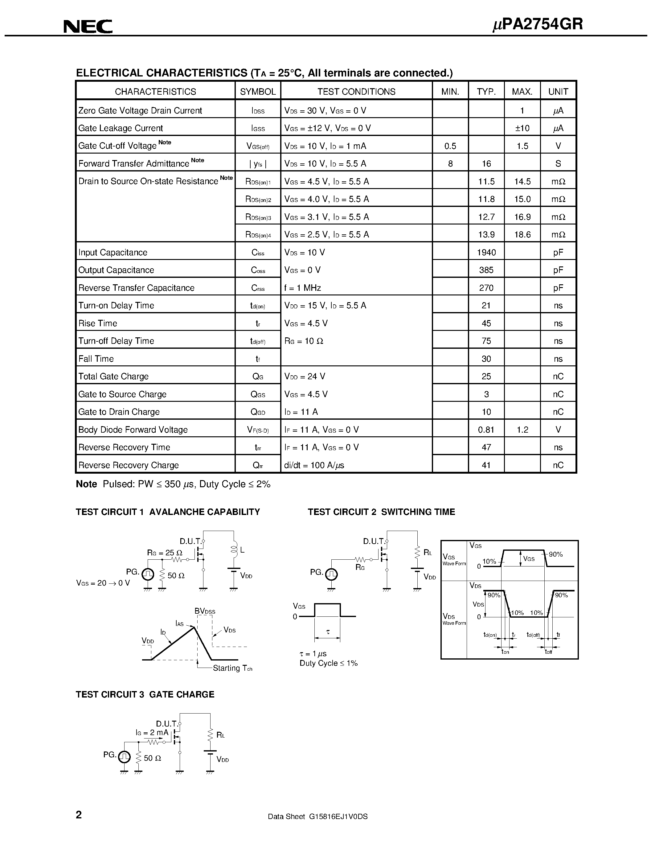 Datasheet UPA2754GR - SWITCHING N- AND P-CHANNEL POWER MOS FET page 2