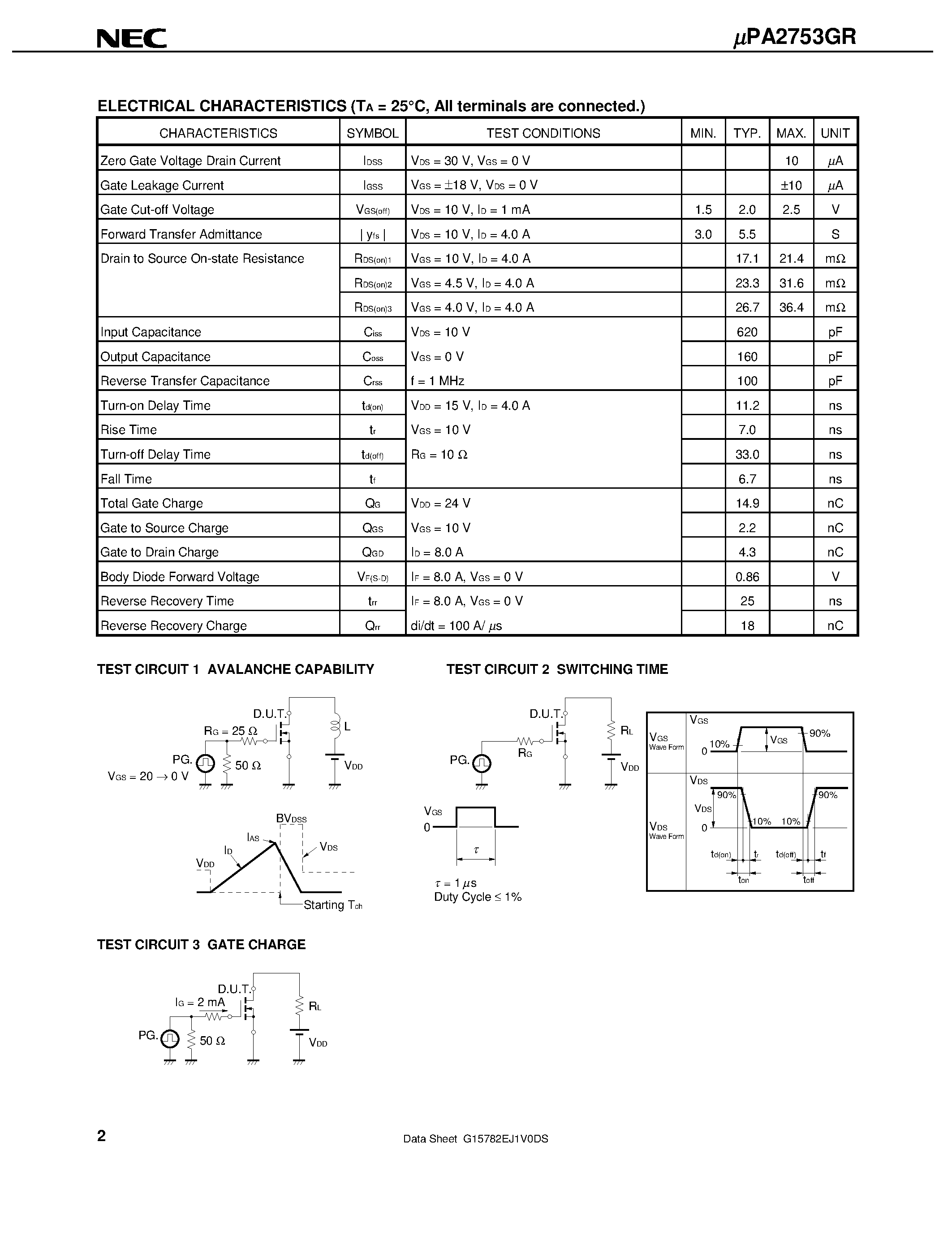 Datasheet UPA2753GR - SWITCHING N- AND P-CHANNEL POWER MOS FET page 2