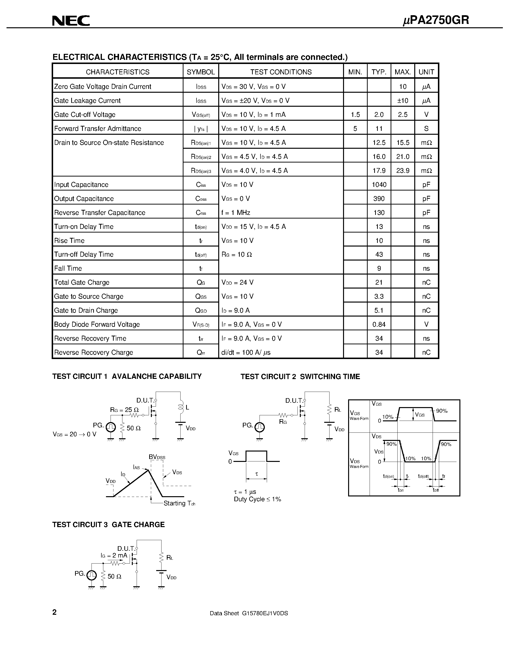 Datasheet UPA2750GR page 2 Datasheet UPA2750GR - SWITCHING N- AND P-CHANNEL POWER MOS FET page 2