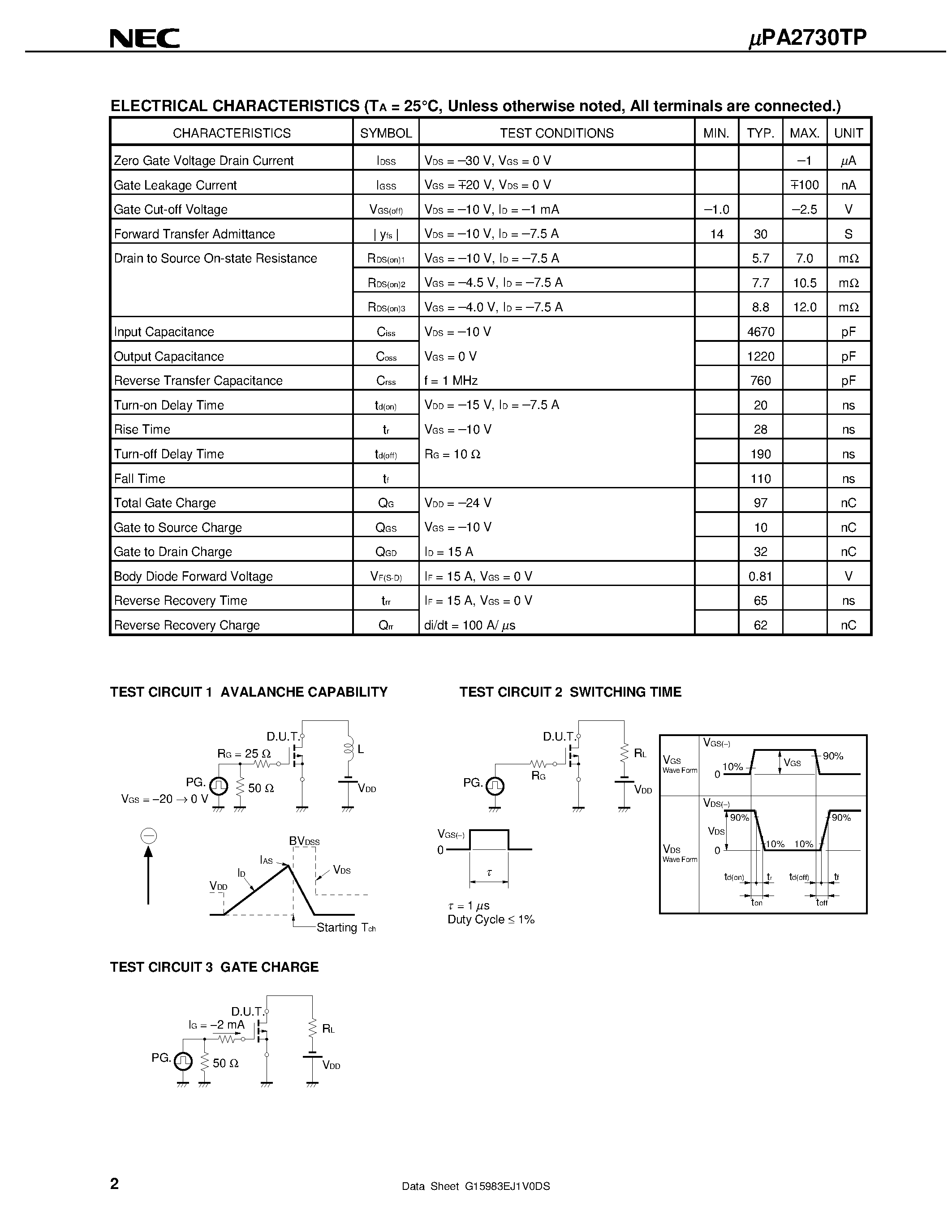 Datasheet UPA2730TP page 2 Datasheet UPA2730TP - SWITCHING N- AND P-CHANNEL POWER MOS FET page 2