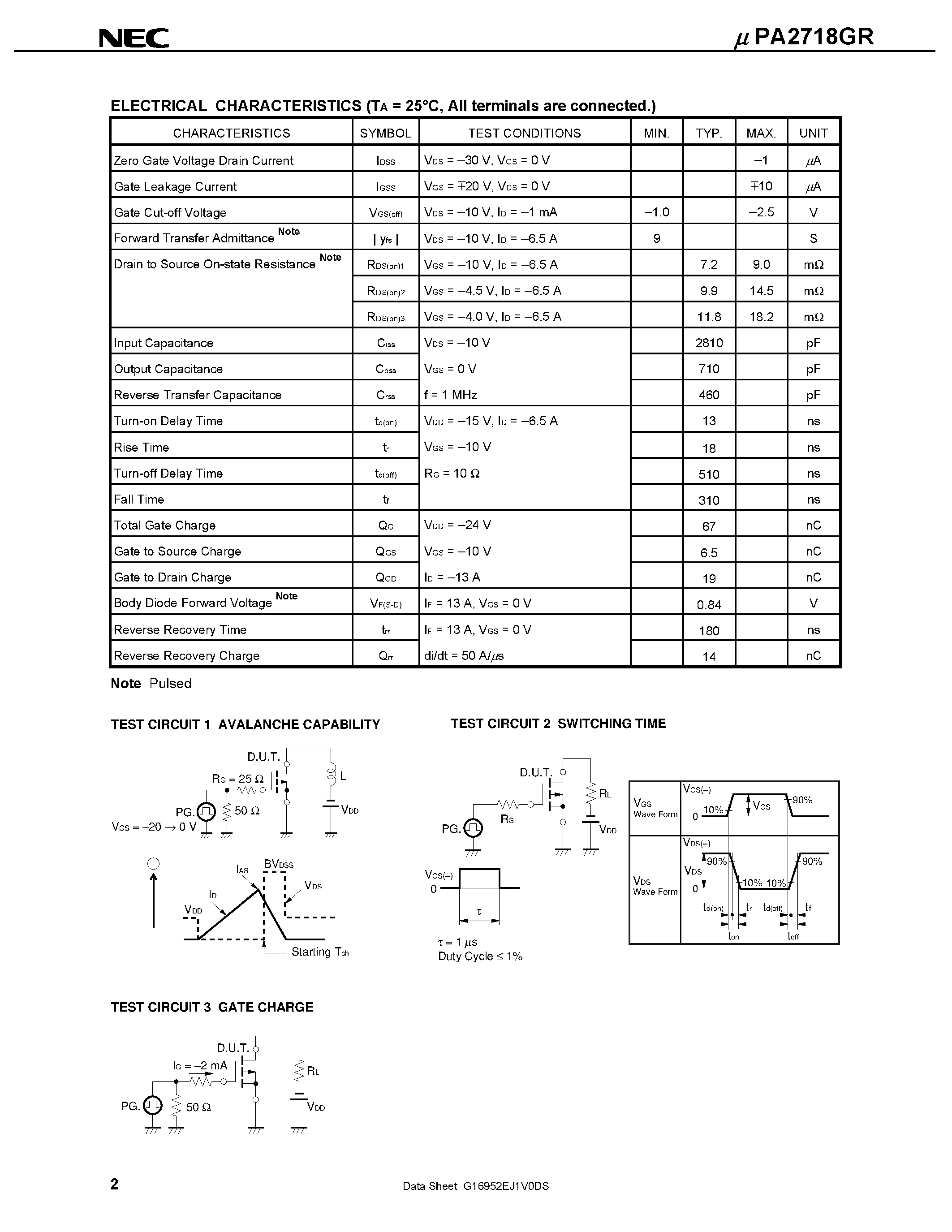 Datasheet UPA2718GR - SWITCHING N- AND P-CHANNEL POWER MOS FET page 2