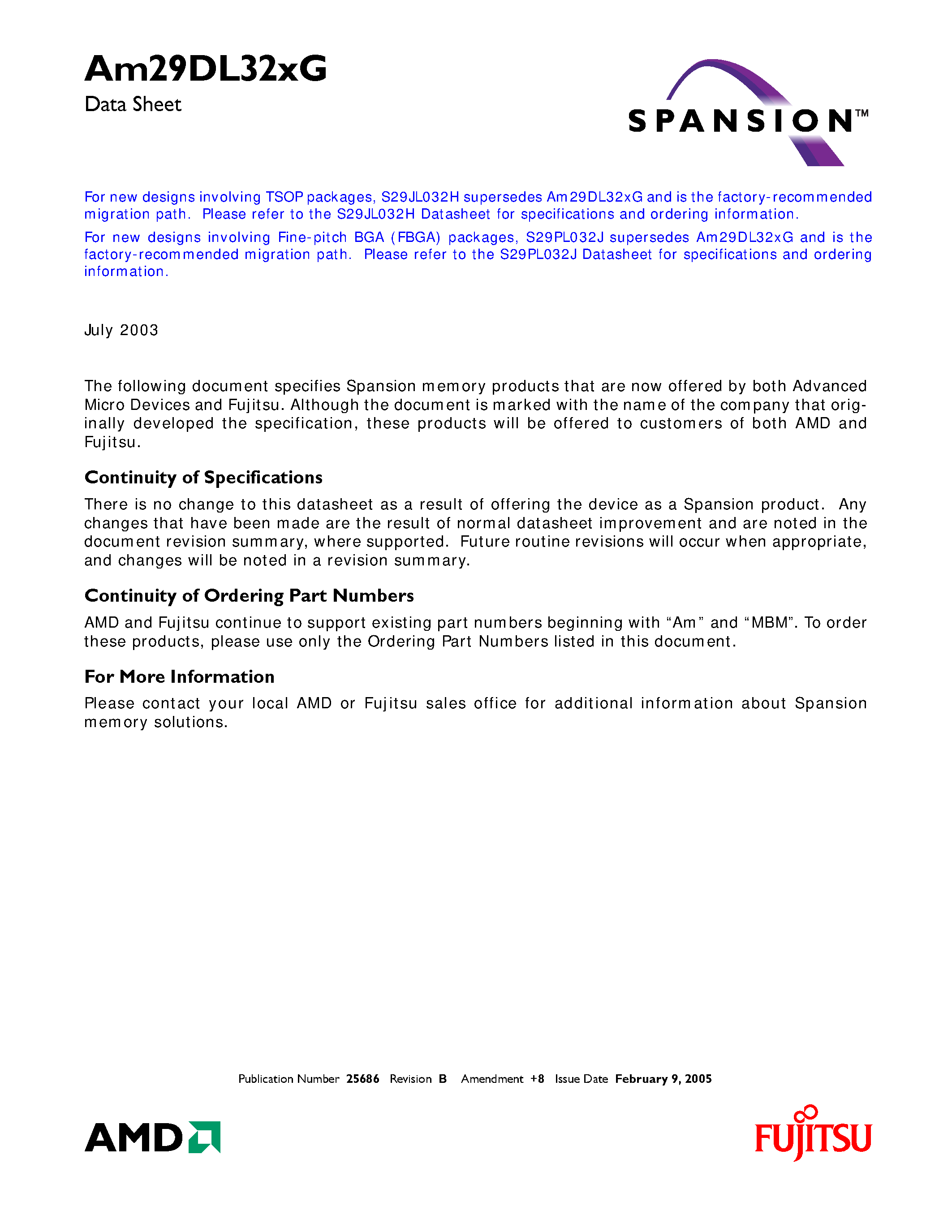Даташит AM29DL32XG - 32 Megabit (4 M x 8-Bit/2 M x 16-Bit) CMOS 3.0 Volt-only / Simultaneous Operation Flash Memory страница 1