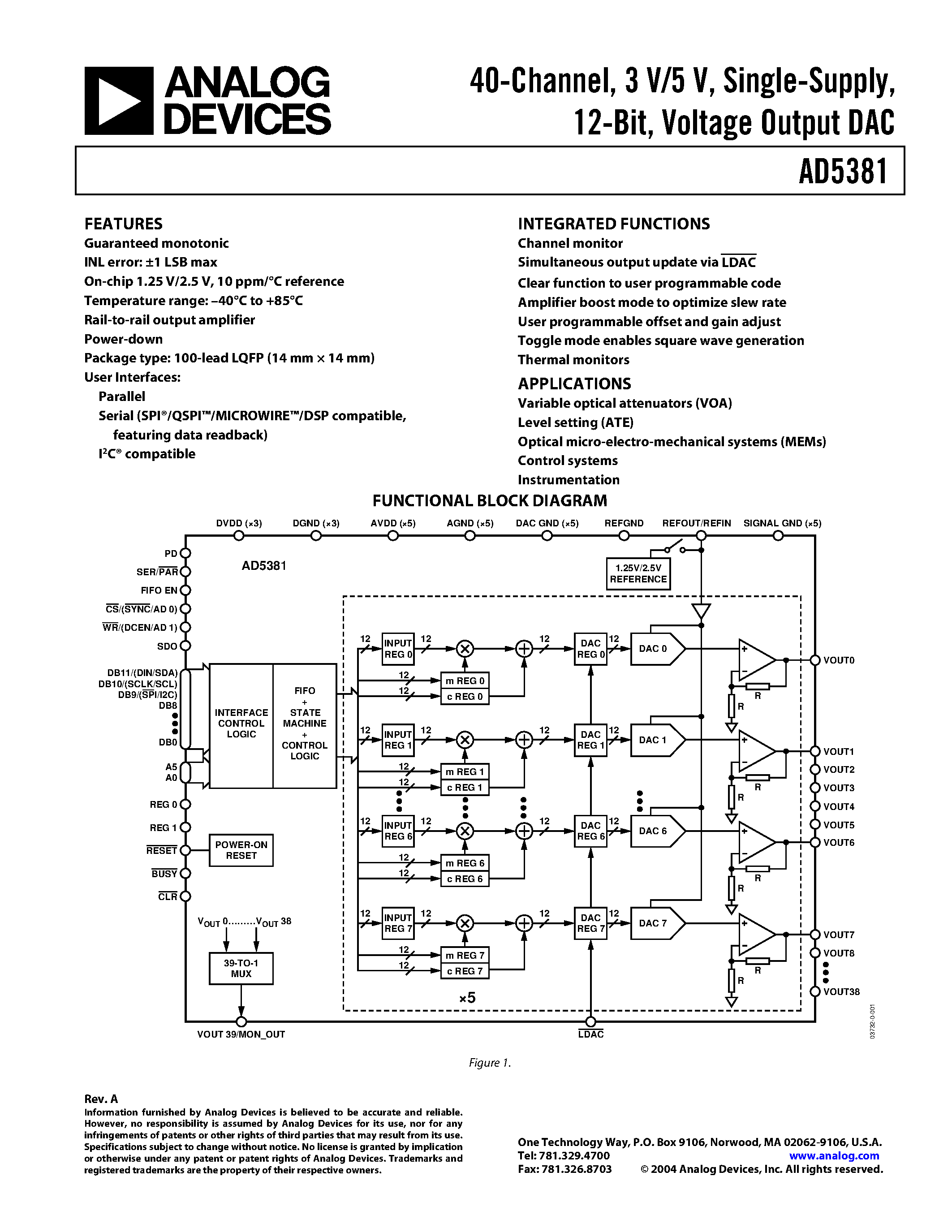 Datasheet AD5381 page 1 Datasheet AD5381 - Voltage Output DAC page 1