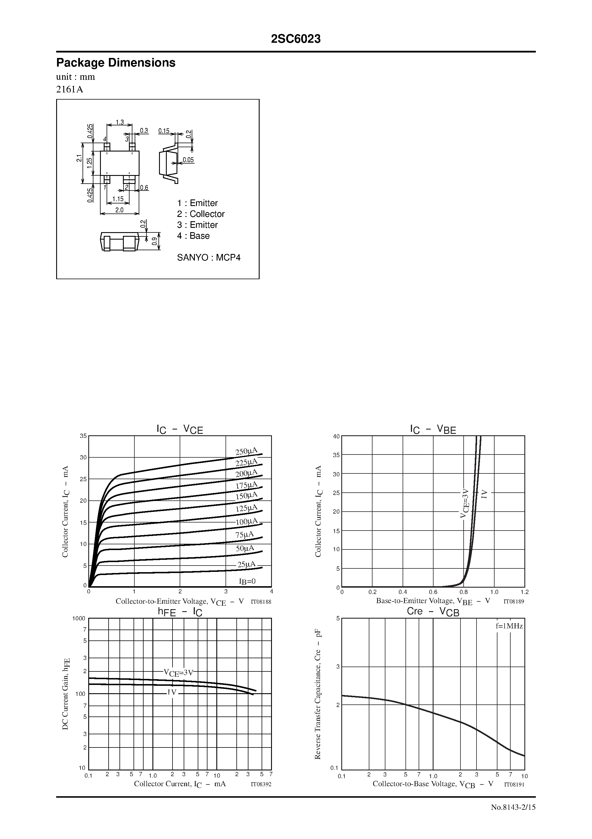 Даташит 2SC6023 - NPN Epitaxial Planar Silicon Transistor UHF to C Band Low-Noise Amplifier and OSC Applications страница 2