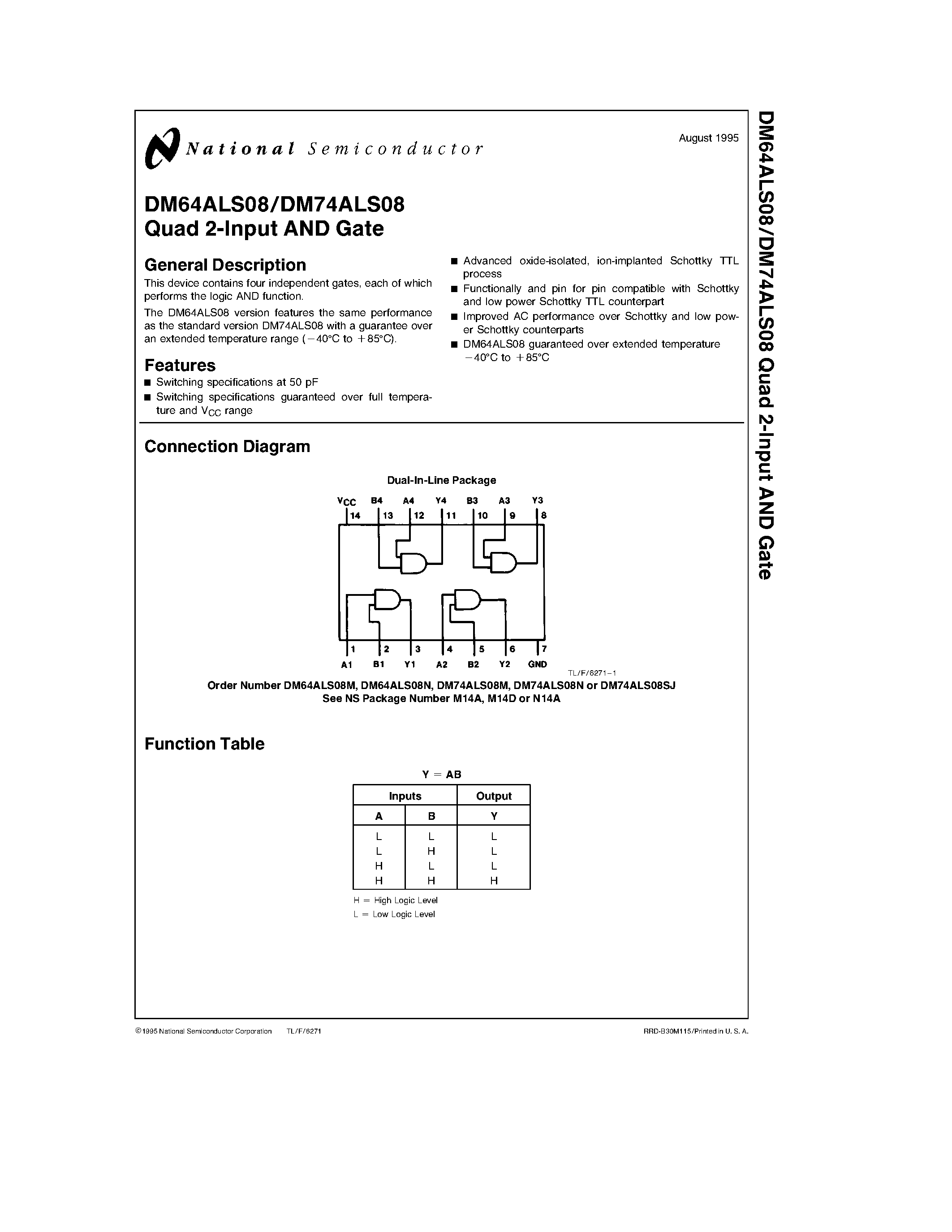 Даташит DM64ALS08 - Quad 2-Input AND Gate страница 1