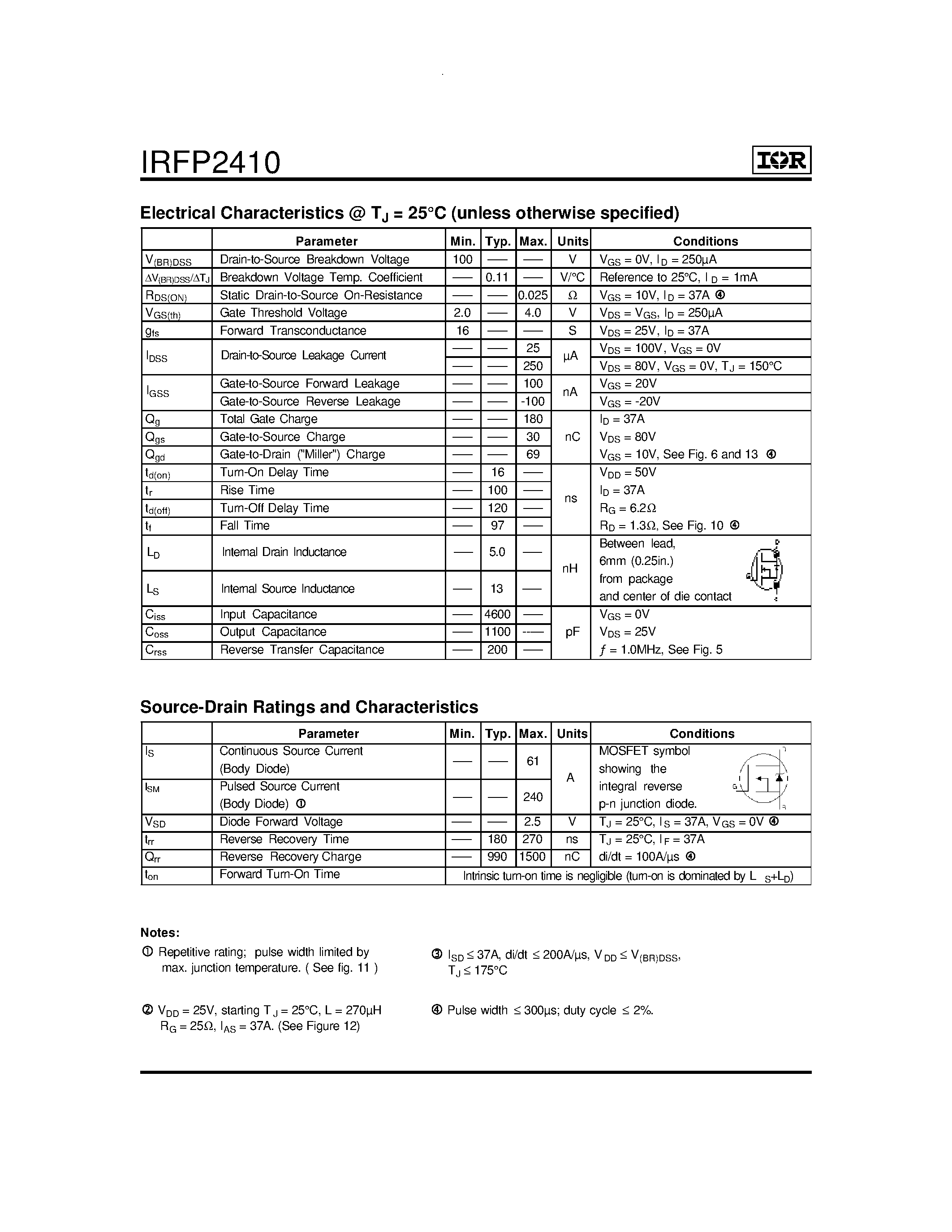 Datasheet IRFP2410 - Fourth Generation HEXFETs page 2