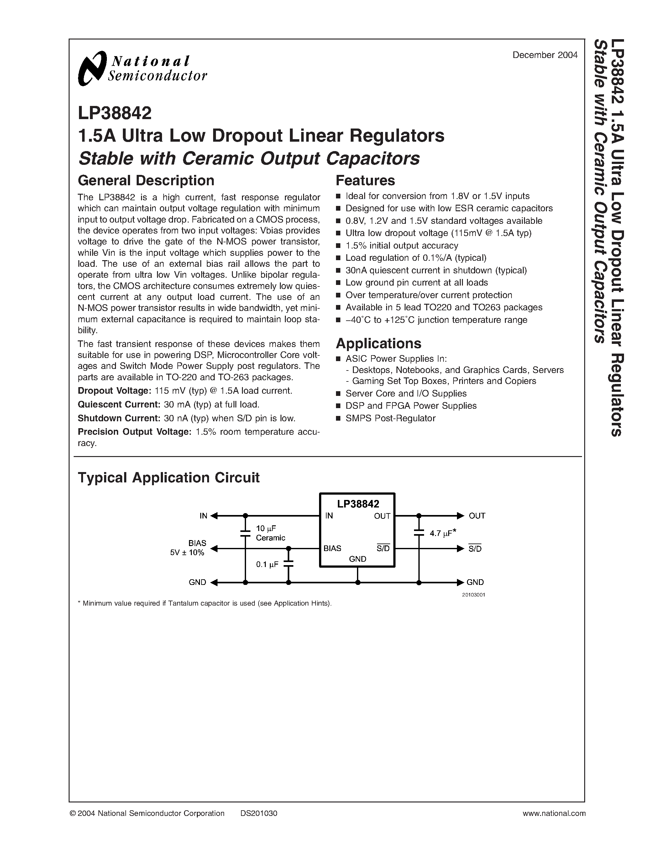 Datasheet LP38842 - 1.5A Ultra Low Dropout Linear Regulators Stable with Ceramic Output Capacitors page 1