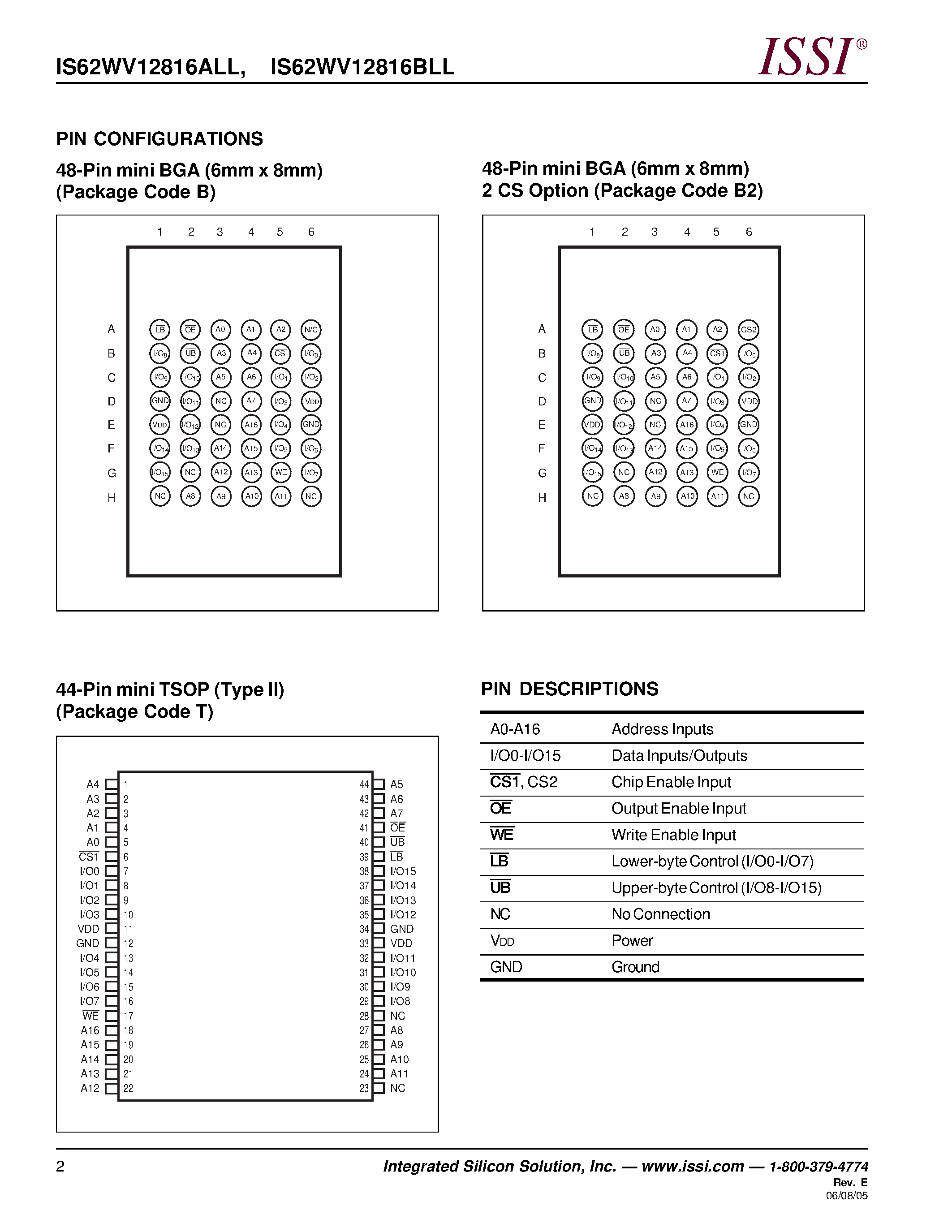 Даташит IS62WV12816 - 128K x 16 LOW VOLTAGE ULTRA LOW POWER CMOS STATIC RAM страница 2