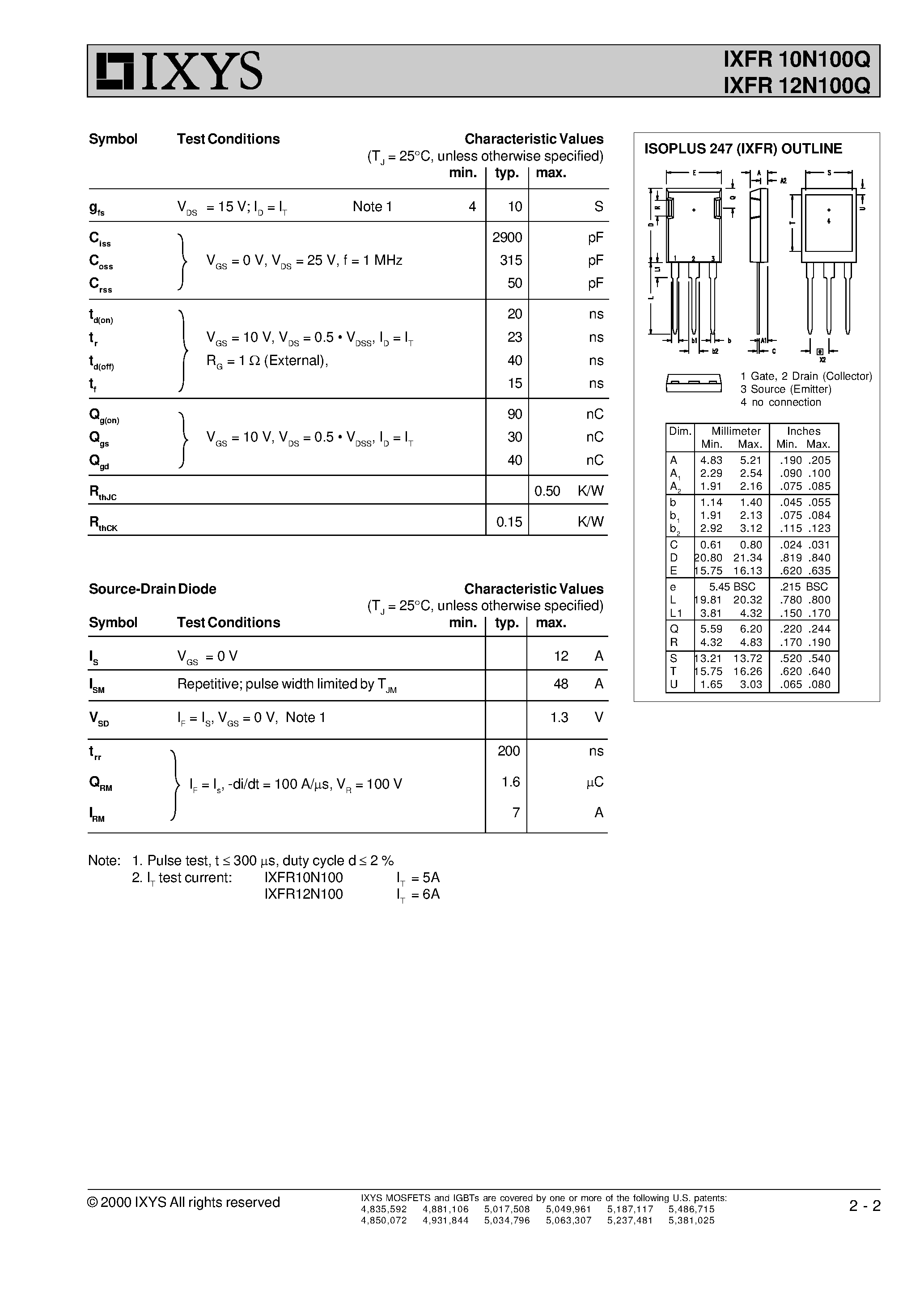 Datasheet IXFR10N100Q - N-Channel Enhancement Mode Avalanche Rated / High dV/dt Low Gate Charge and Capacitances page 2