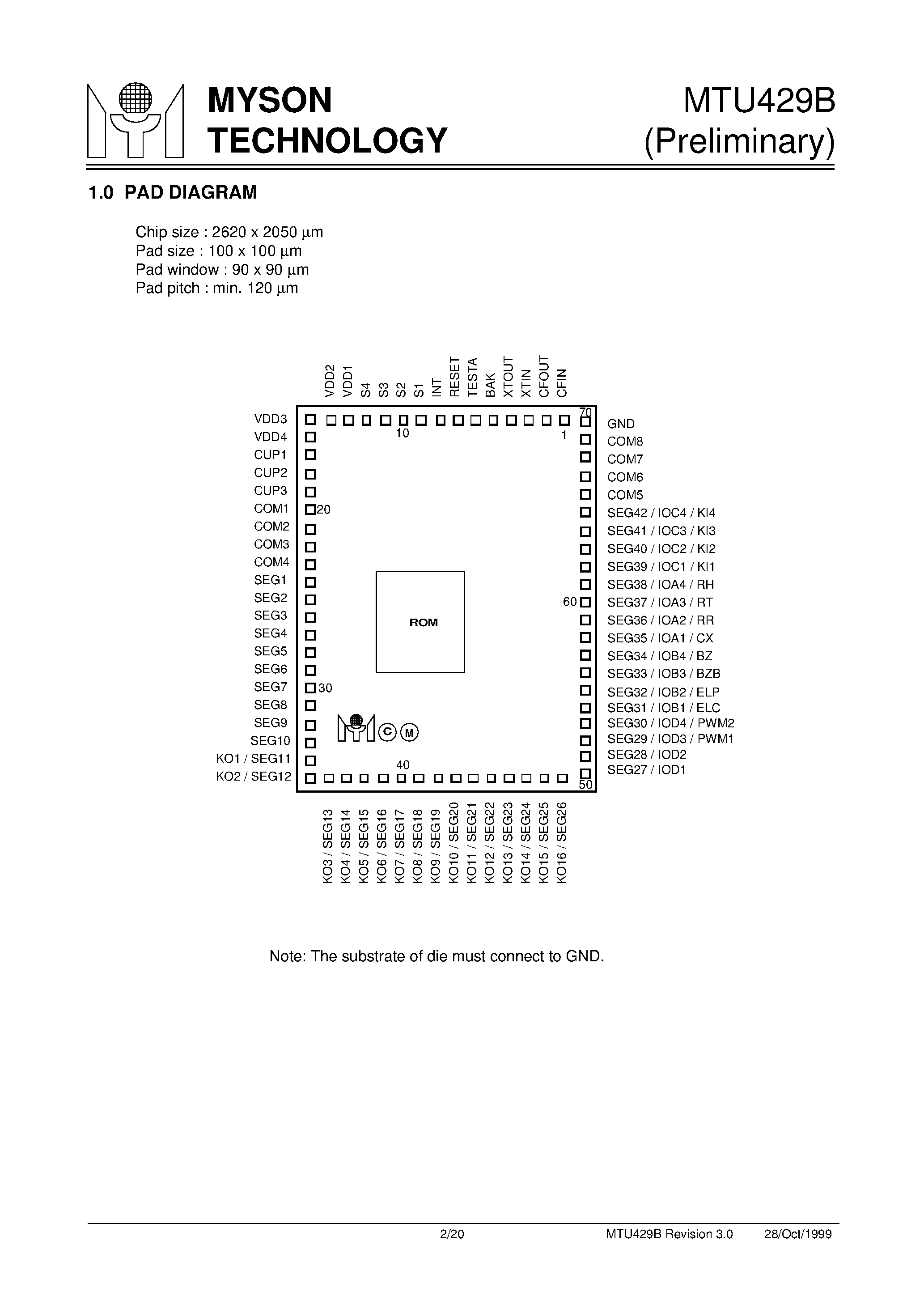 Даташит MTU429B - 4-Bit Micro-Controller with LCD Dr страница 2
