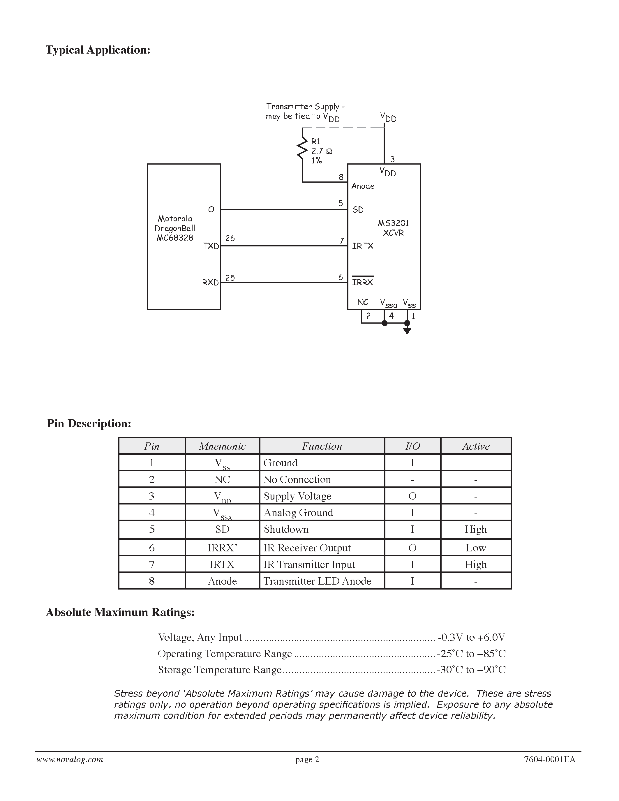 Datasheet MS3201 - 115.2 kbps infrared transceiver module page 2