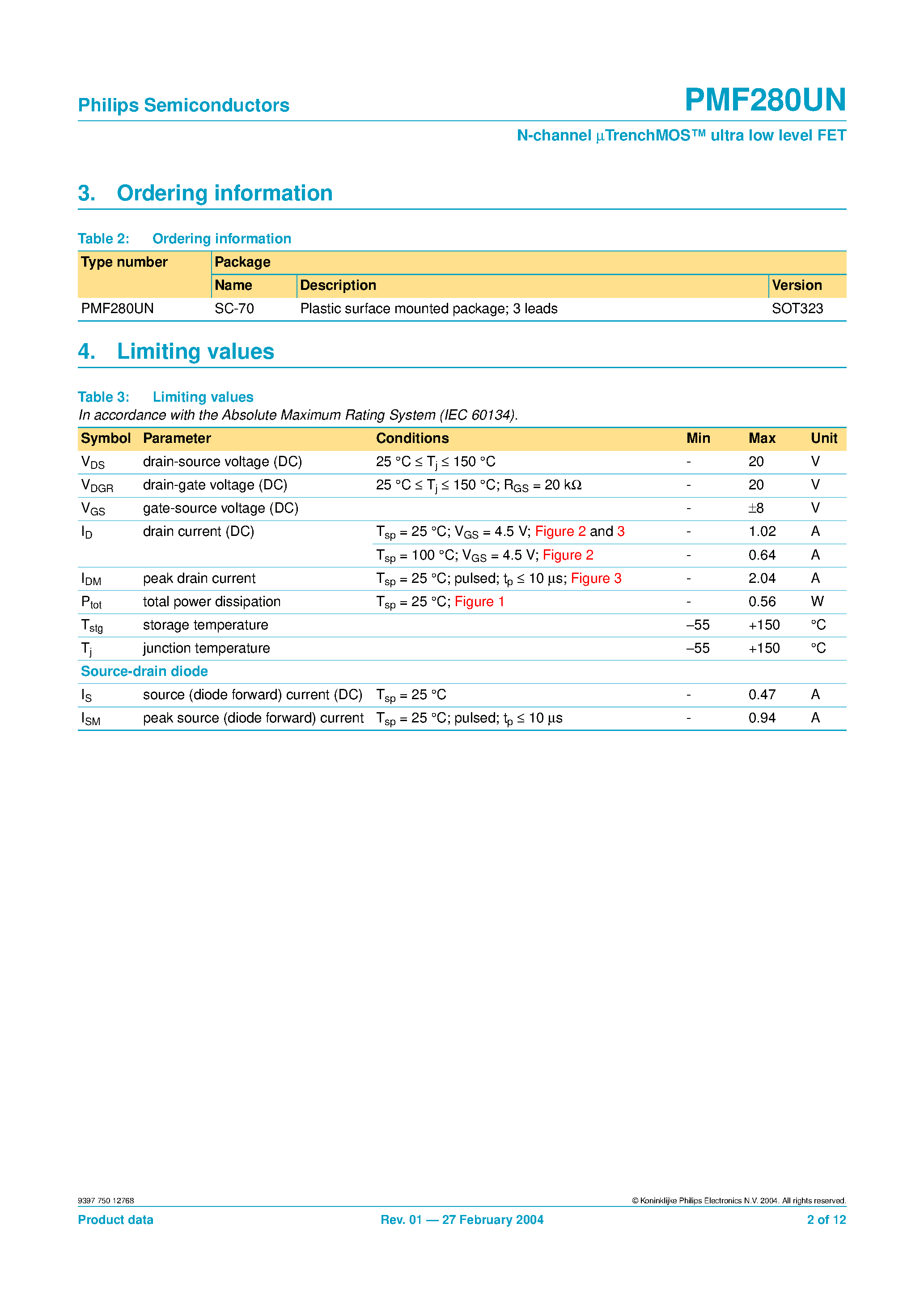 Datasheet PMF280UN - N-channel UTrenchMOS ultra low level FET page 2