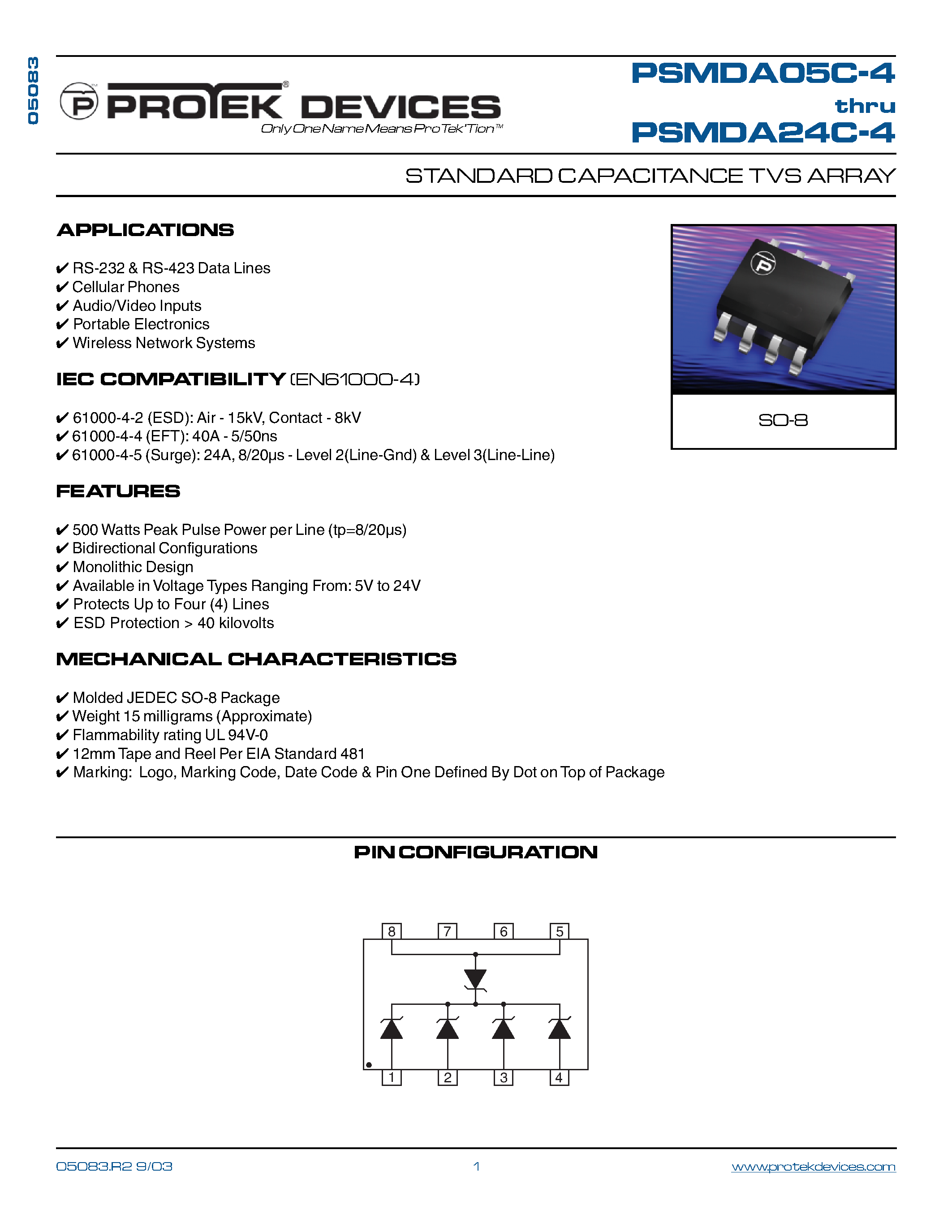 Datasheet PSMDAxxC-4 - STANDARD CAPACITANCE TVS ARRAY page 1