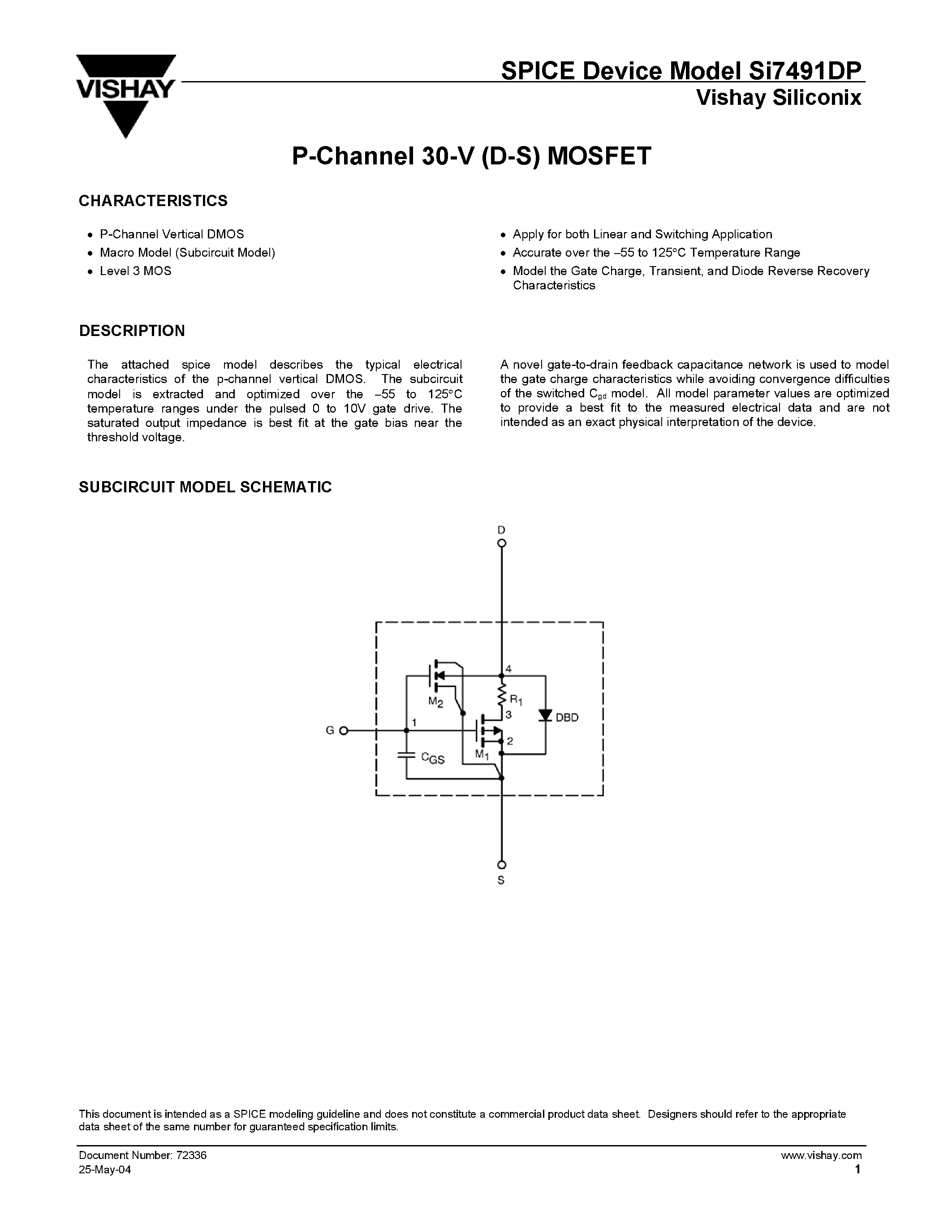 Даташит на микросхему SI7491DP страница 1 Даташит SI7491DP - P-Channel 30-V (D-S) MOSFET страница 1