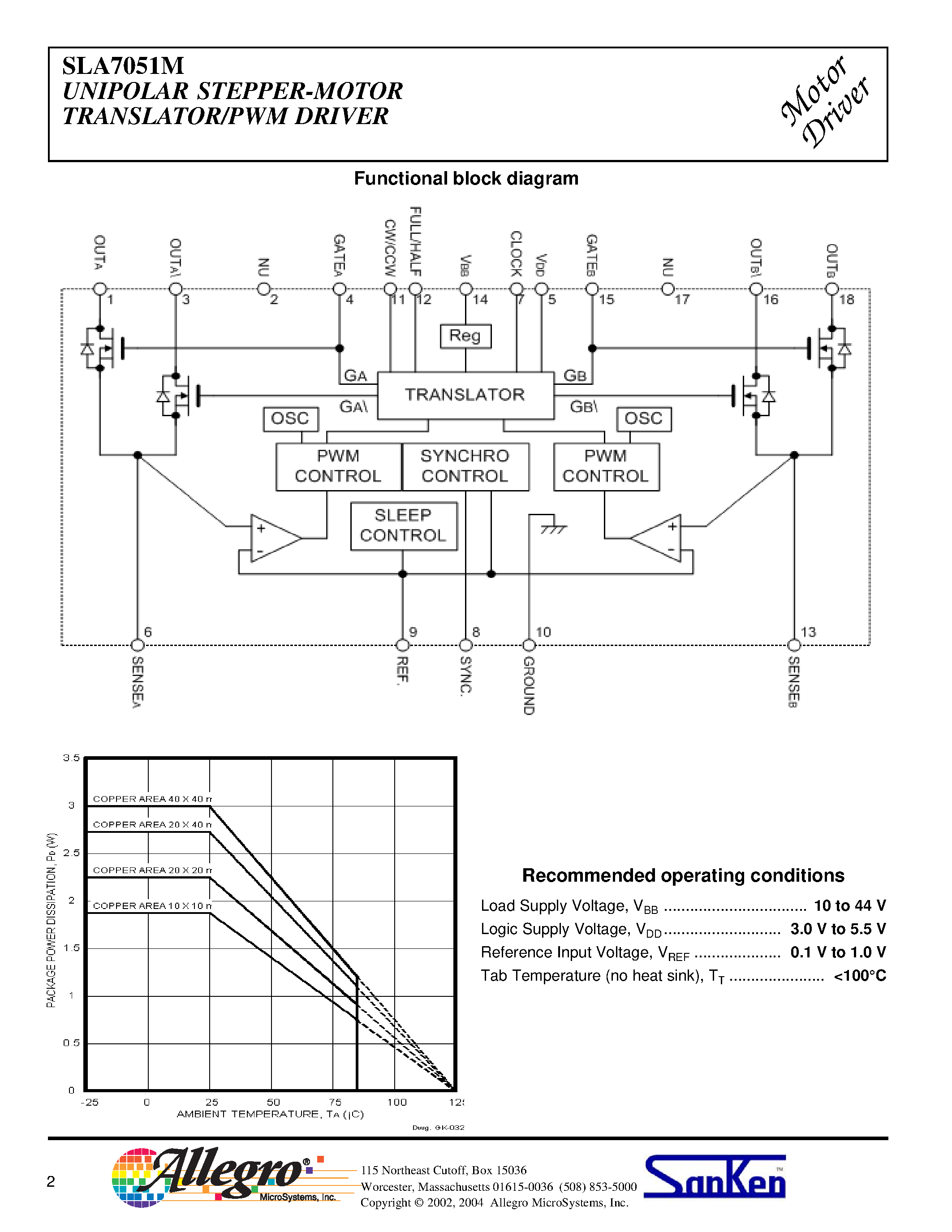 Даташит SLA7051M - UNIPOLAR STEPPER-MOTOR TRANSLATOR/PWM DRIVER страница 2