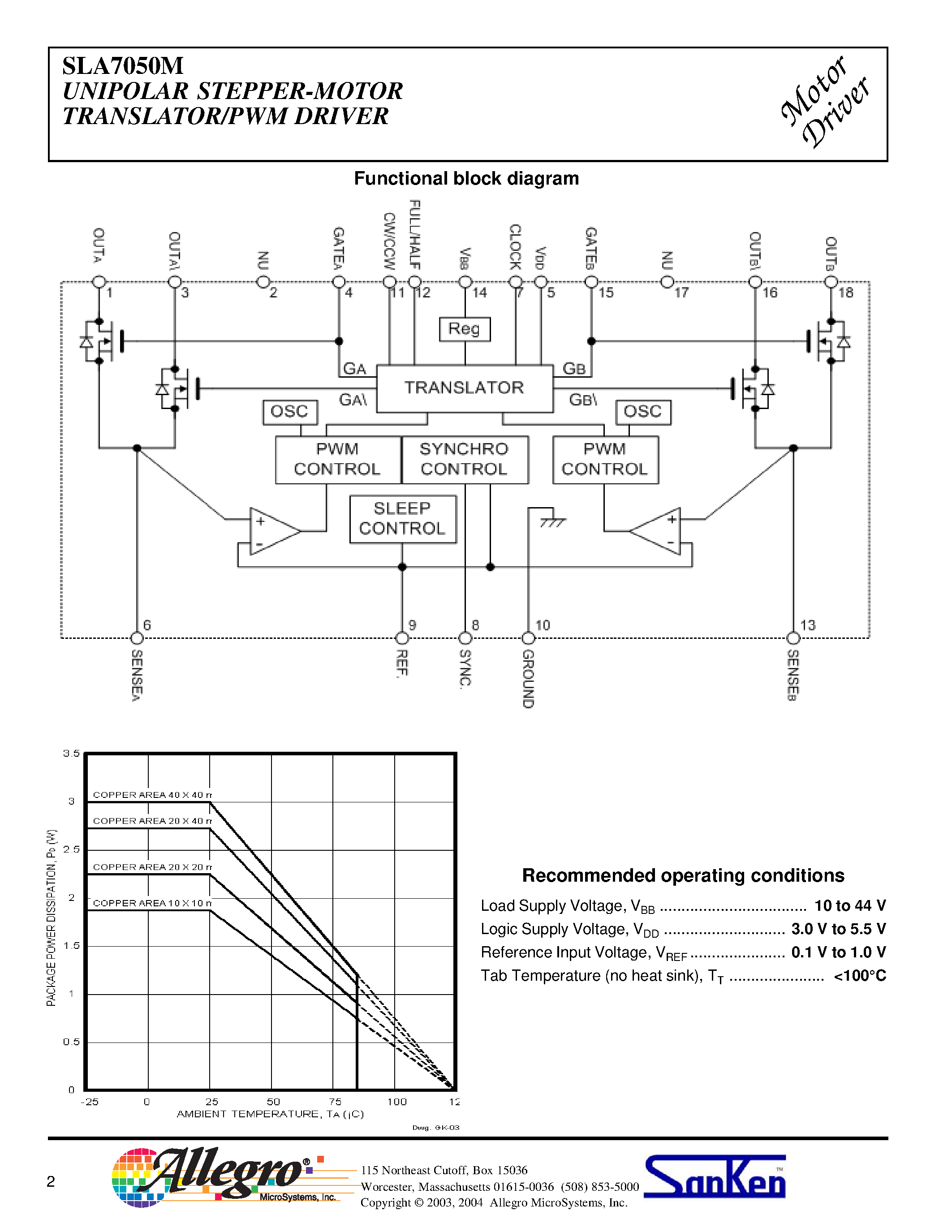 Даташит SLA7050M - UNIPOLAR STEPPER-MOTOR TRANSLATOR/PWM DRIVER страница 2