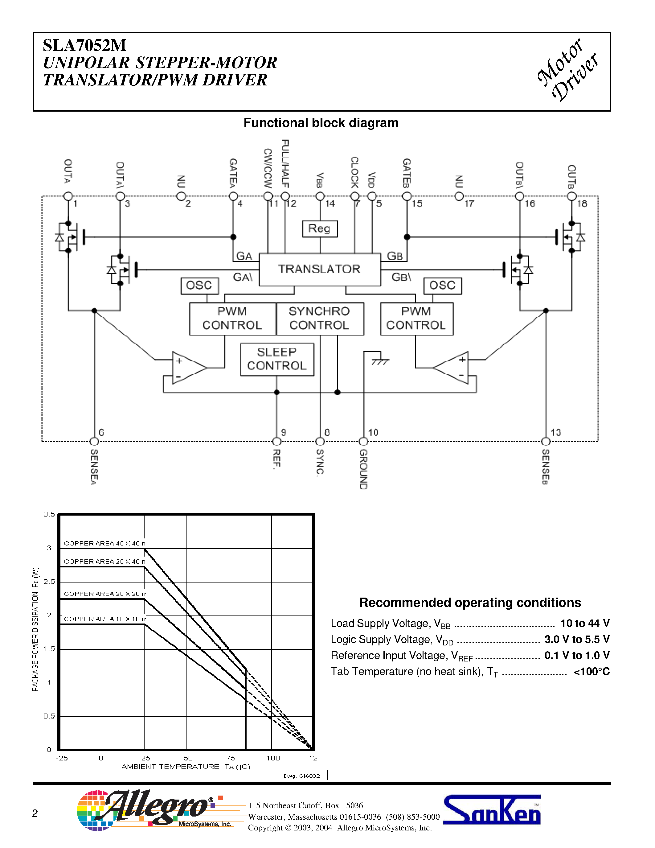 Даташит SLA7052M - UNIPOLAR STEPPER-MOTOR TRANSLATOR/PWM DRIVER страница 2