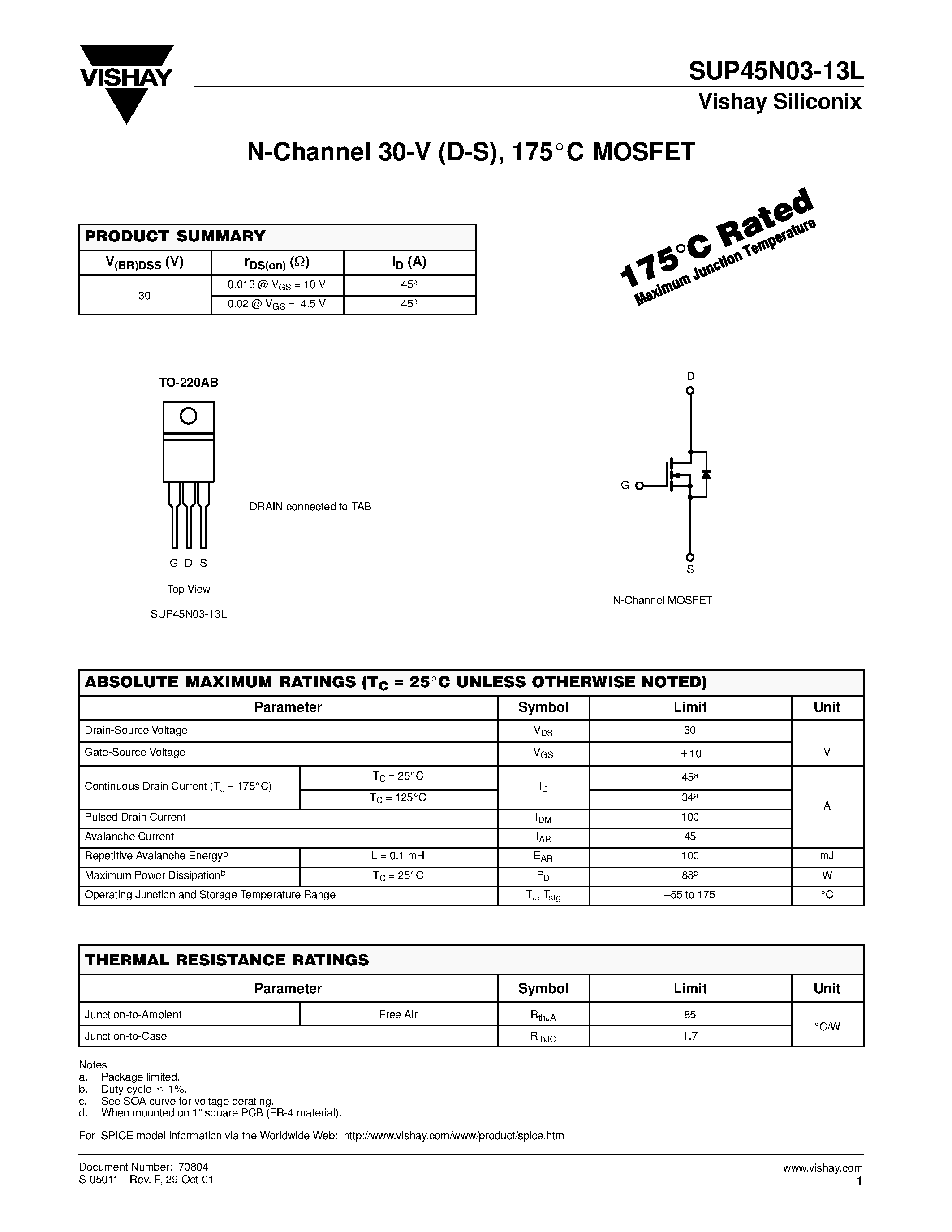 Datasheet SUP45N03-13L page 1 Datasheet SUP45N03-13L - N-Channel MOSFET page 1