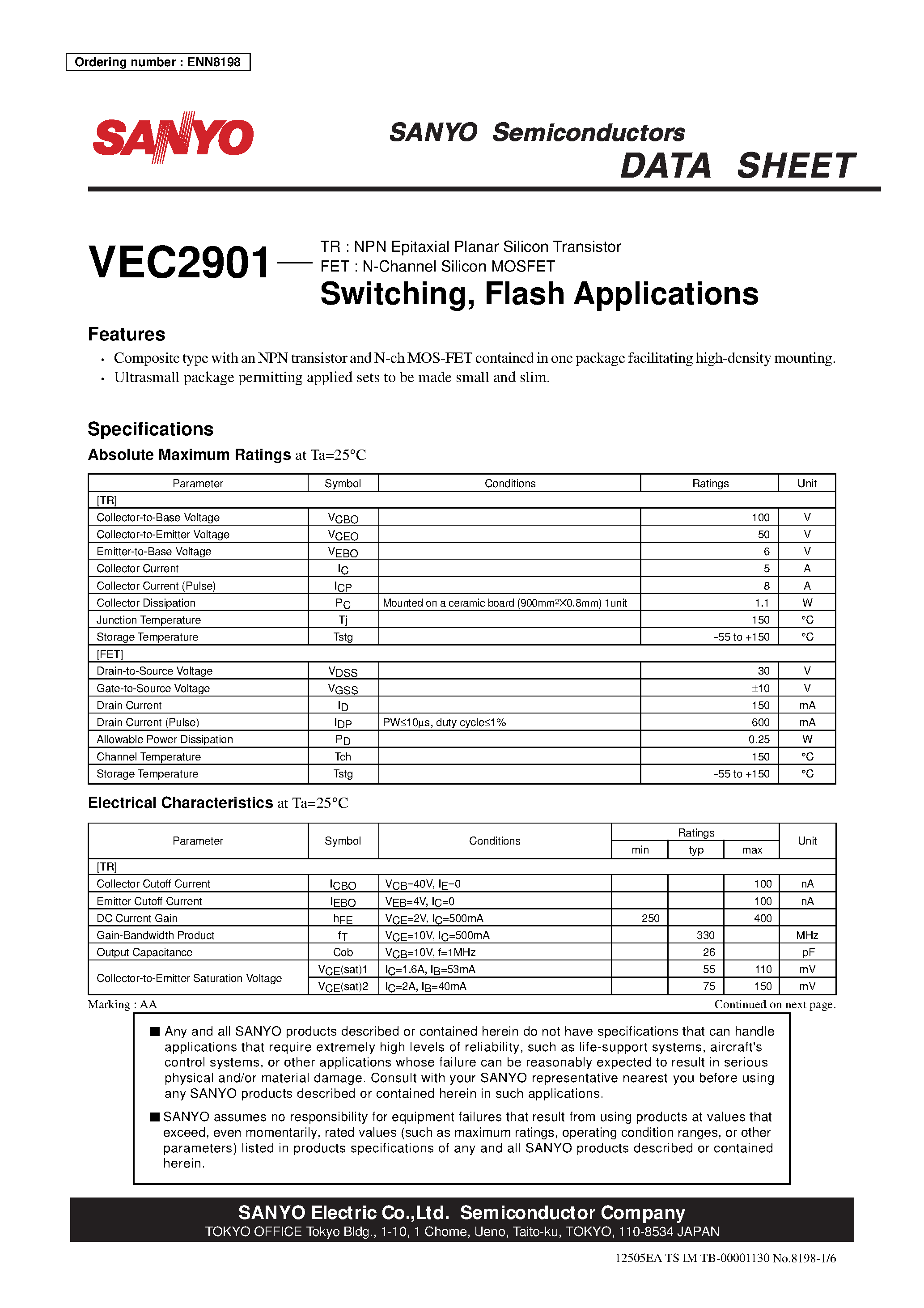 Datasheet VEC2901 - Switching Flash Applications page 1