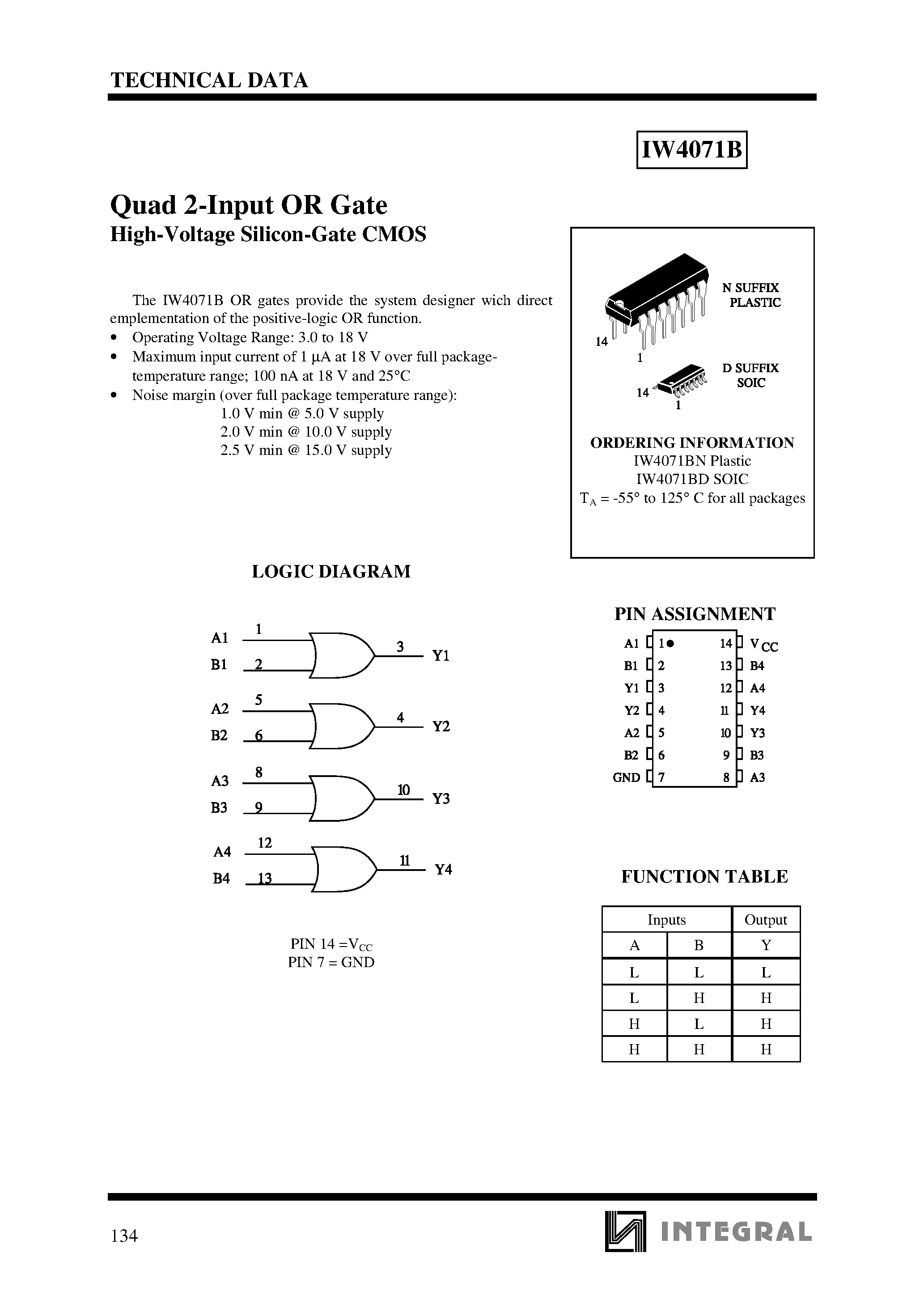 Datasheet IW4071B - Quad 2-Input OR Gate High-Voltage Silicon-Gate CMOS page 1