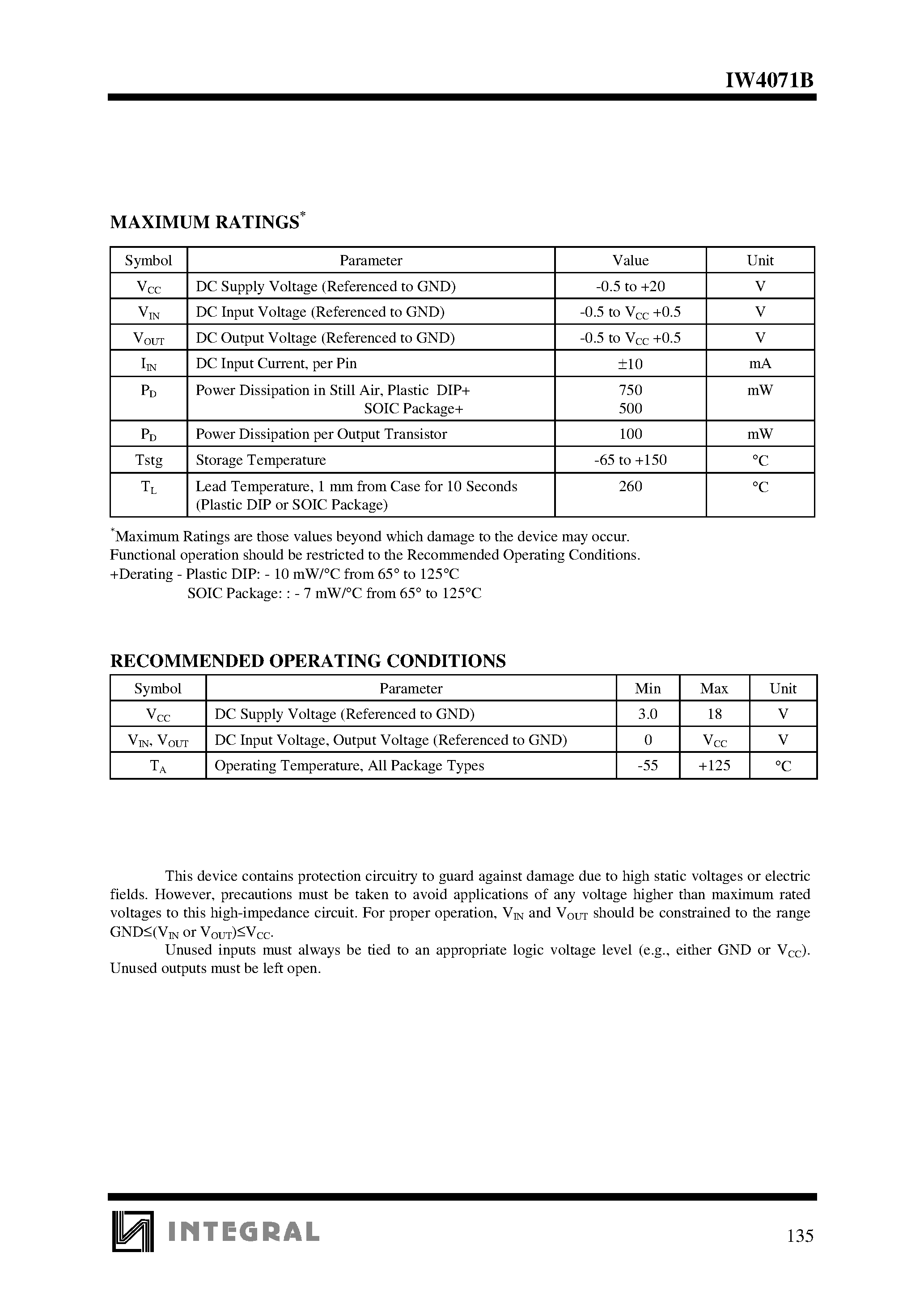 Datasheet IW4071B - Quad 2-Input OR Gate High-Voltage Silicon-Gate CMOS page 2