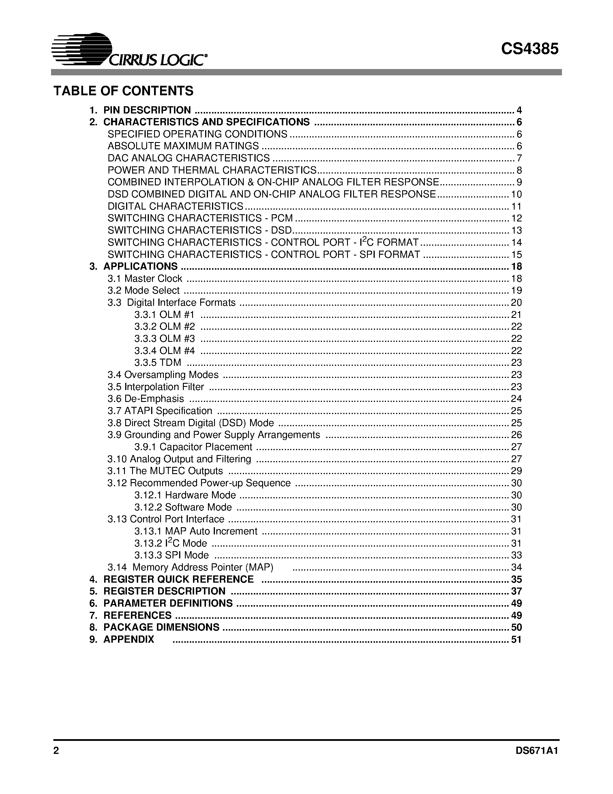 Datasheet CDB4385 page 2 Datasheet CDB4385 - 114 dB / 192kHz 8-CHANNEL D/A CONVERTER page 2