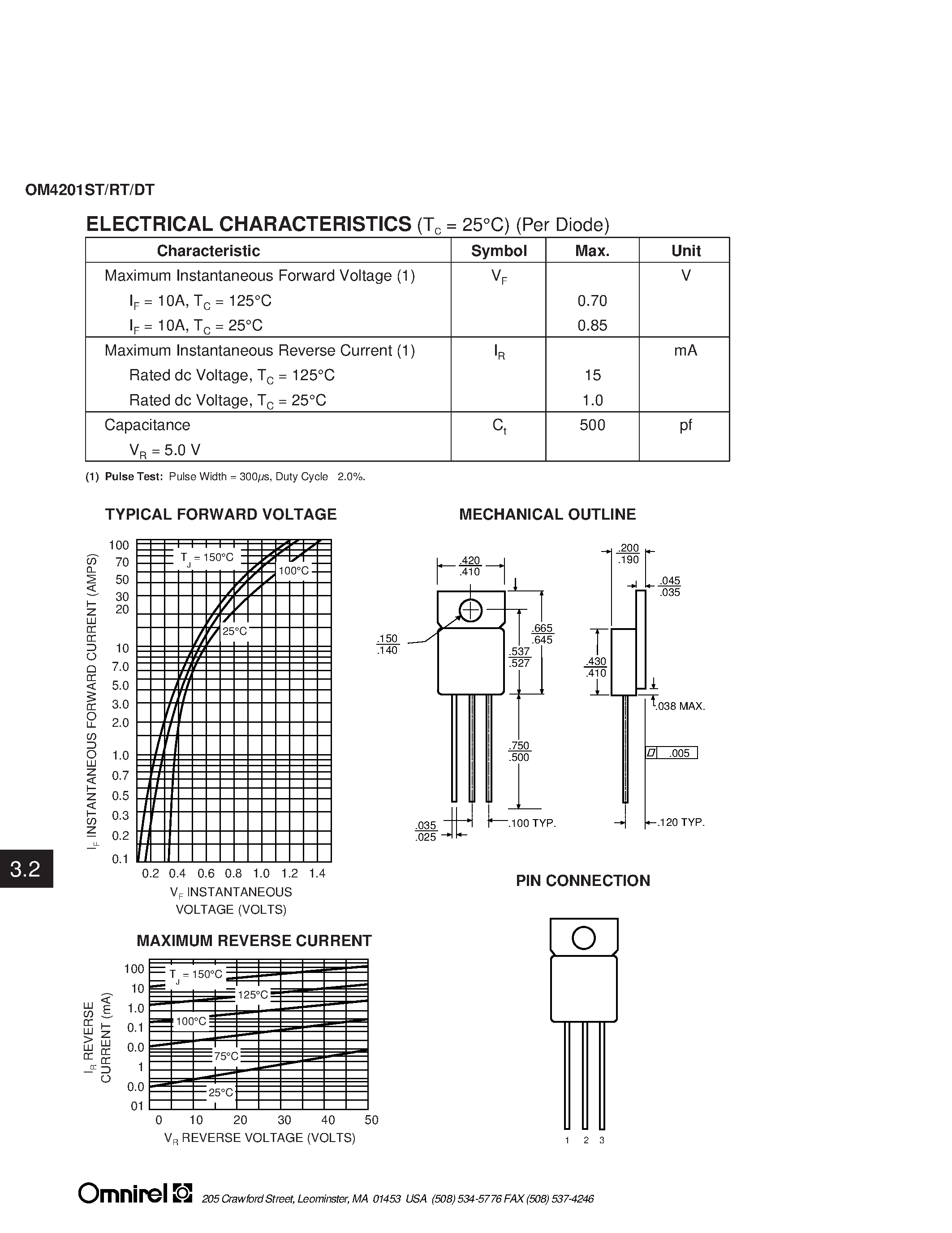 Даташит OM4201ST - 45 Volt Rating Center-Tap Rectifier страница 2