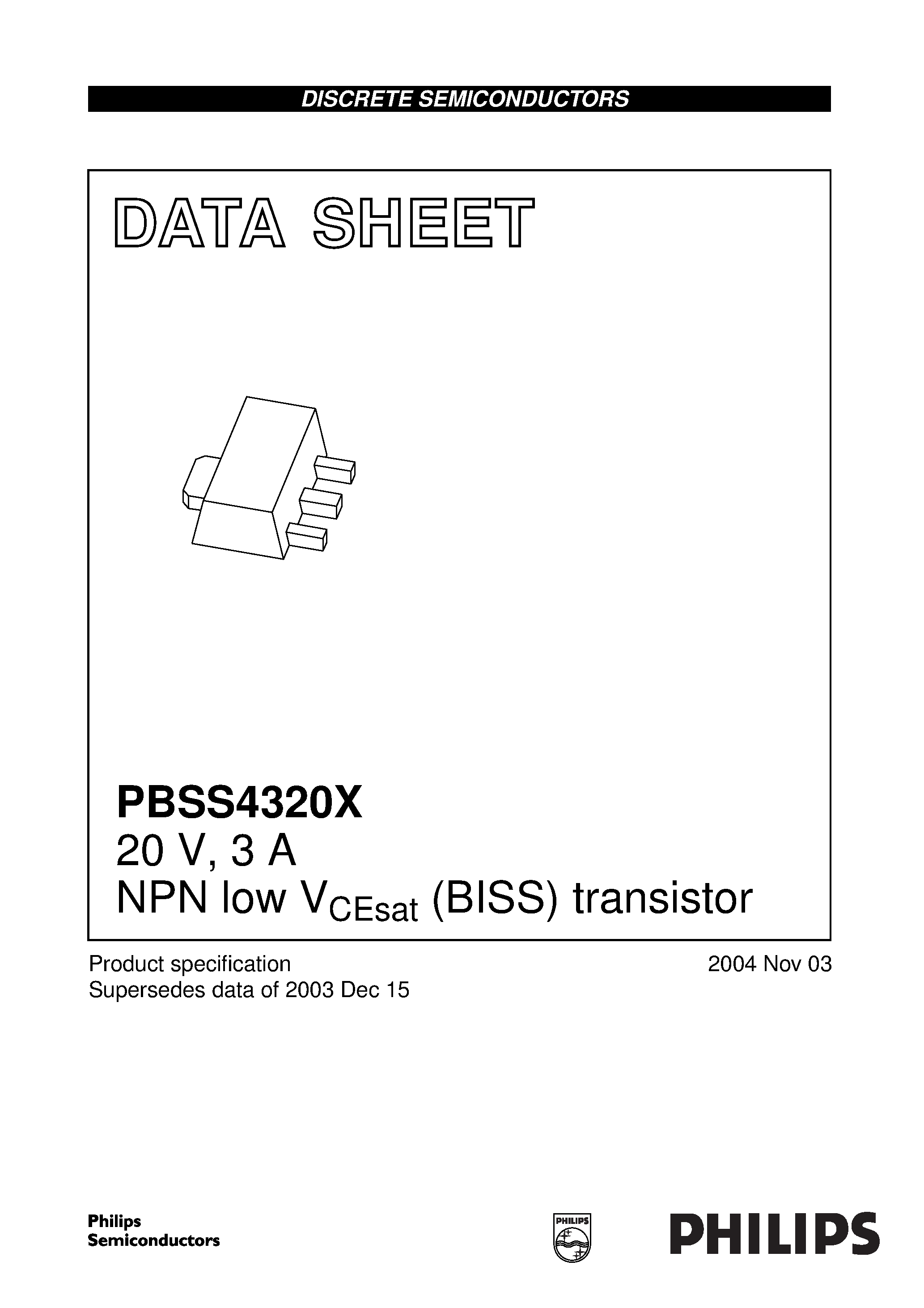 Даташит PBSS4320X - 20 V / 3 A NPN low VCEsat (BISS) transistor страница 1