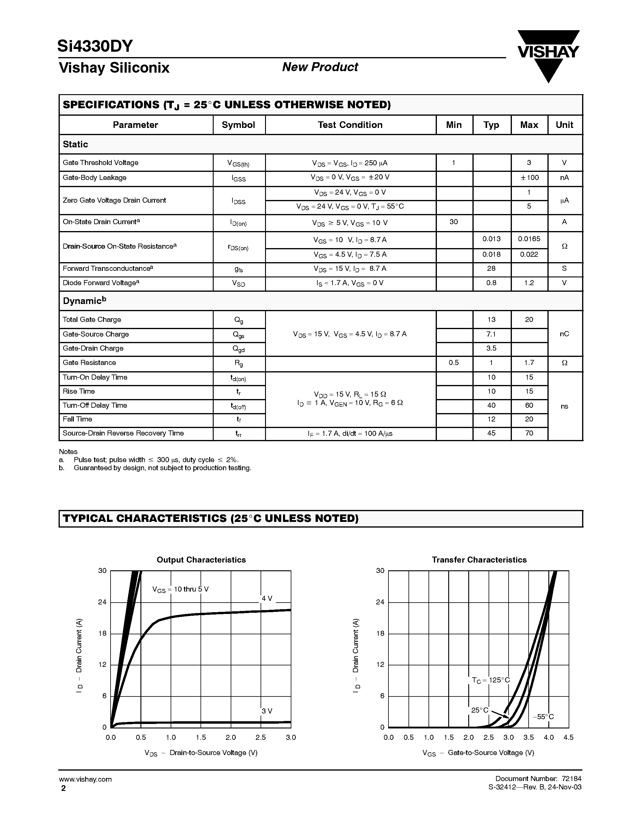 Даташит SI4330DY - Dual N-Channel 30-V (D-S) MOSFET страница 2