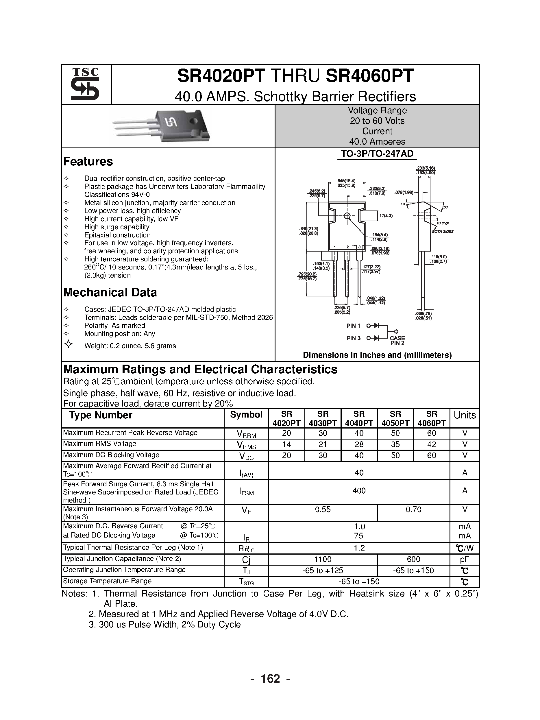 Datasheet SR4040PT - (SR4030PT - SR4060PT) Schottky Barrier Rectifiers page 1