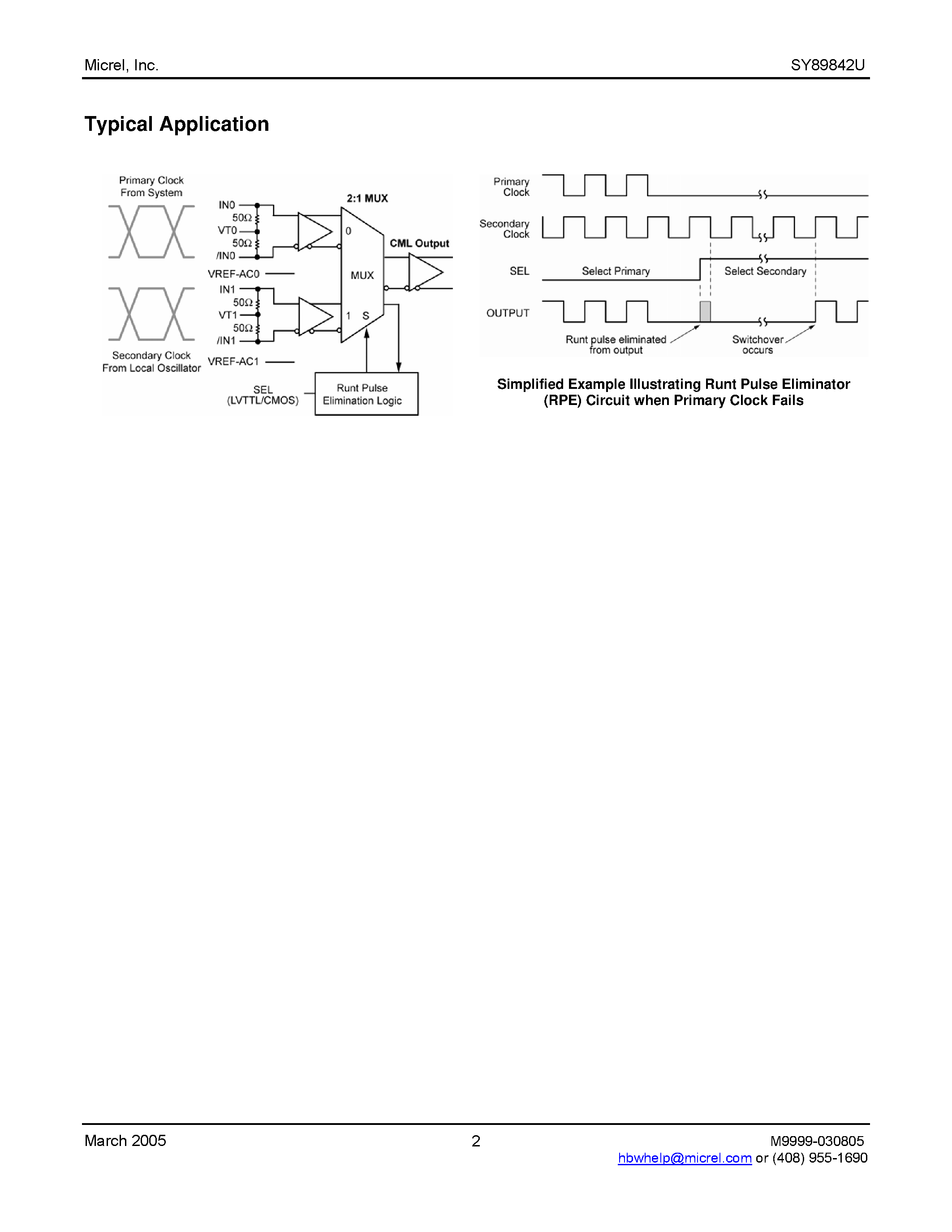 Datasheet SY89842U - Precision CML Runt Pulse Eliminator 2:1 Multiplexer page 2