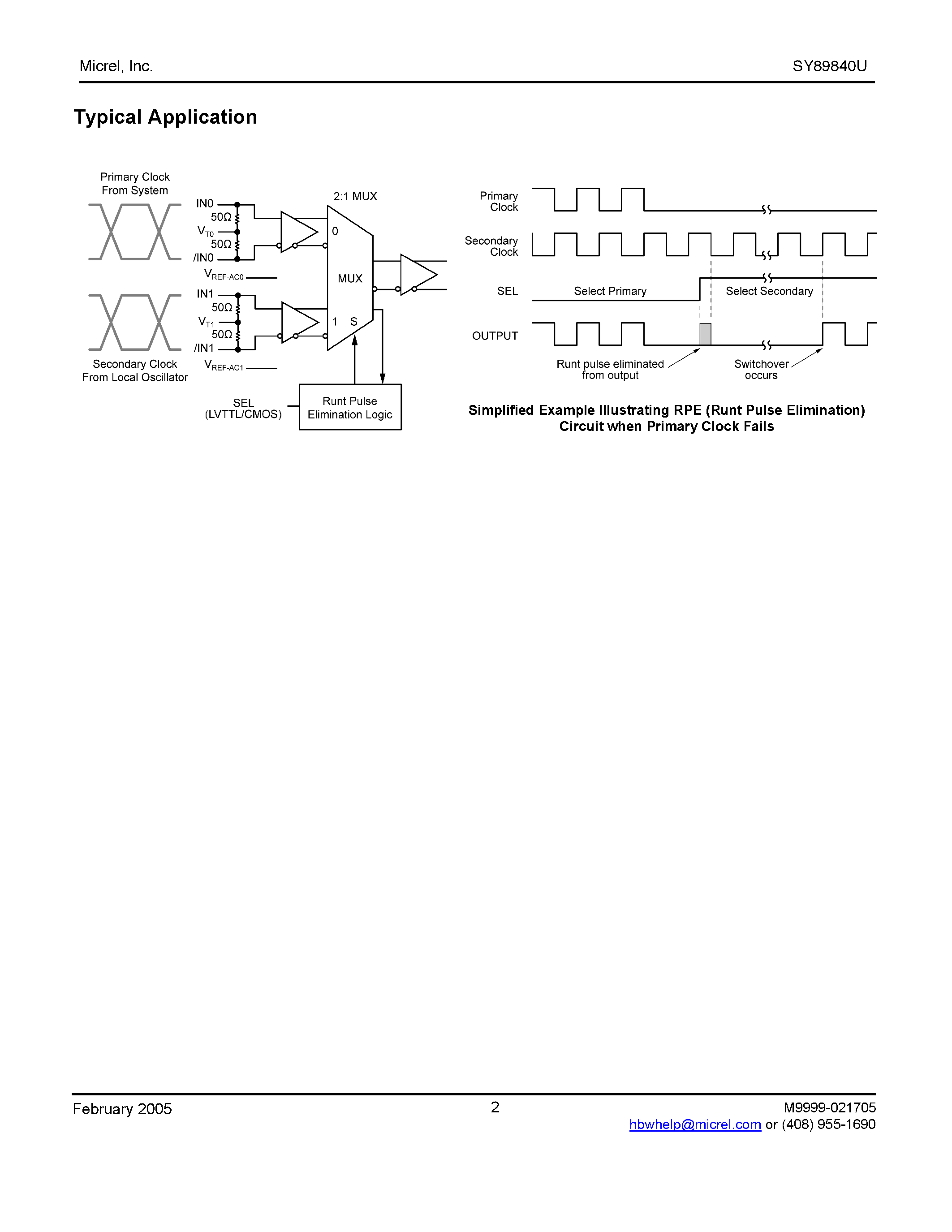 Datasheet SY89840U - Precision LVPECL Runt Pulse Eliminator 2:1 Multiplexer page 2