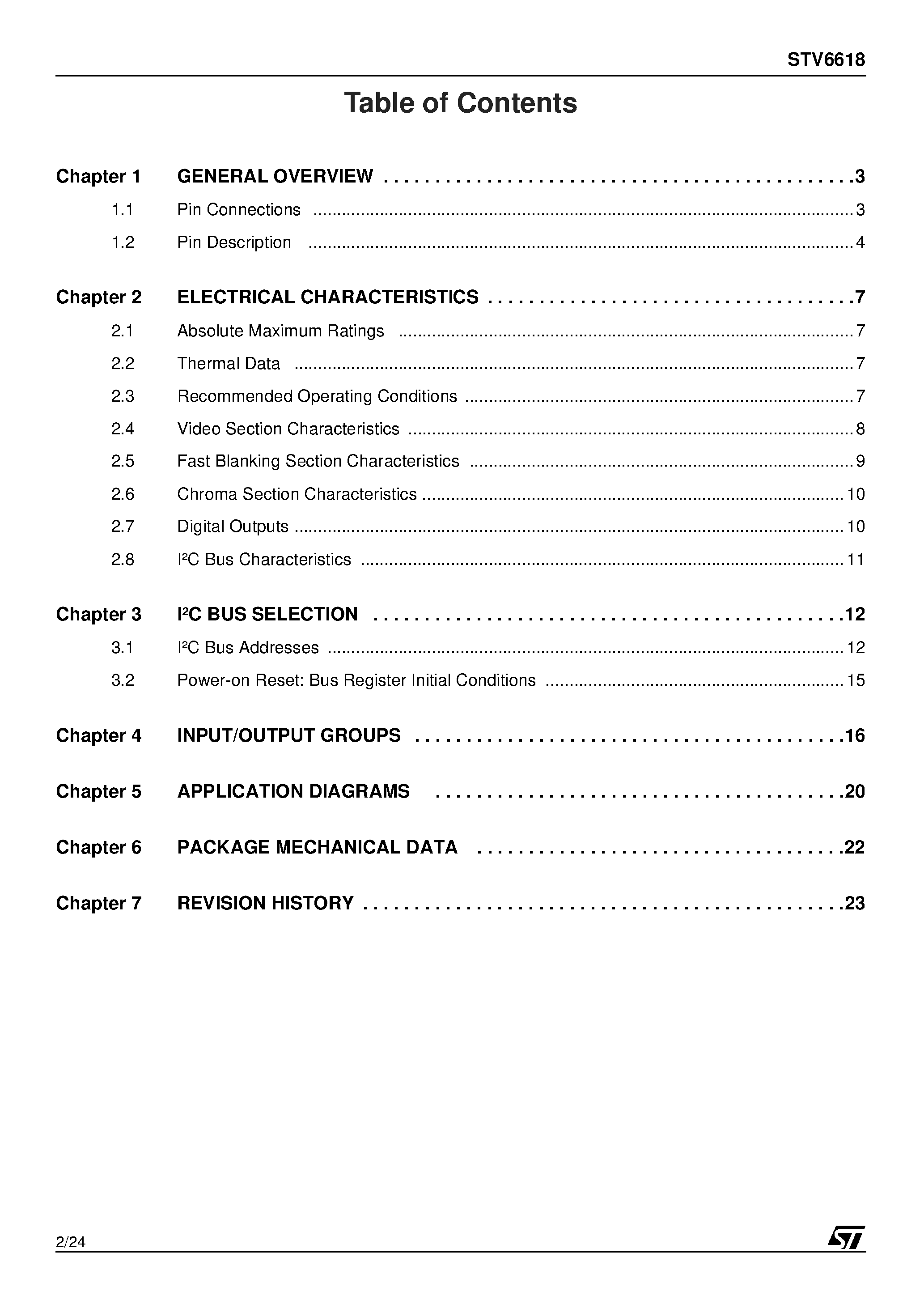 Datasheet STV6618 page 2 Datasheet STV6618 - Video Switch Matrix for DVDs page 2