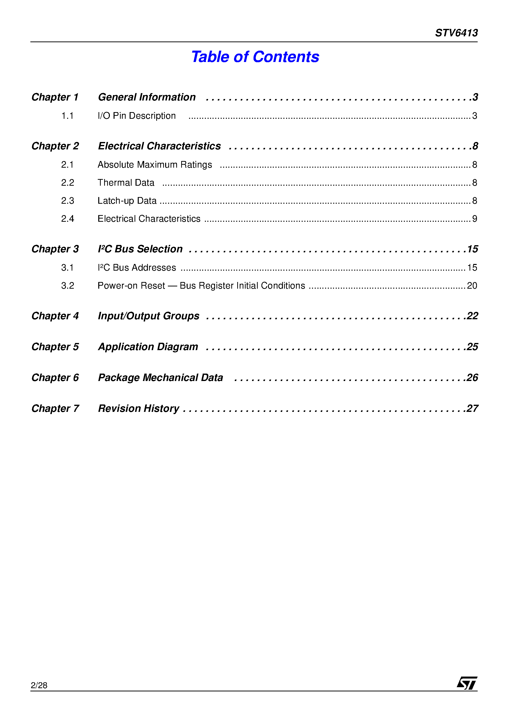 Datasheet STV6413 page 2 Datasheet STV6413 - Audio/Video Switch Matrix page 2