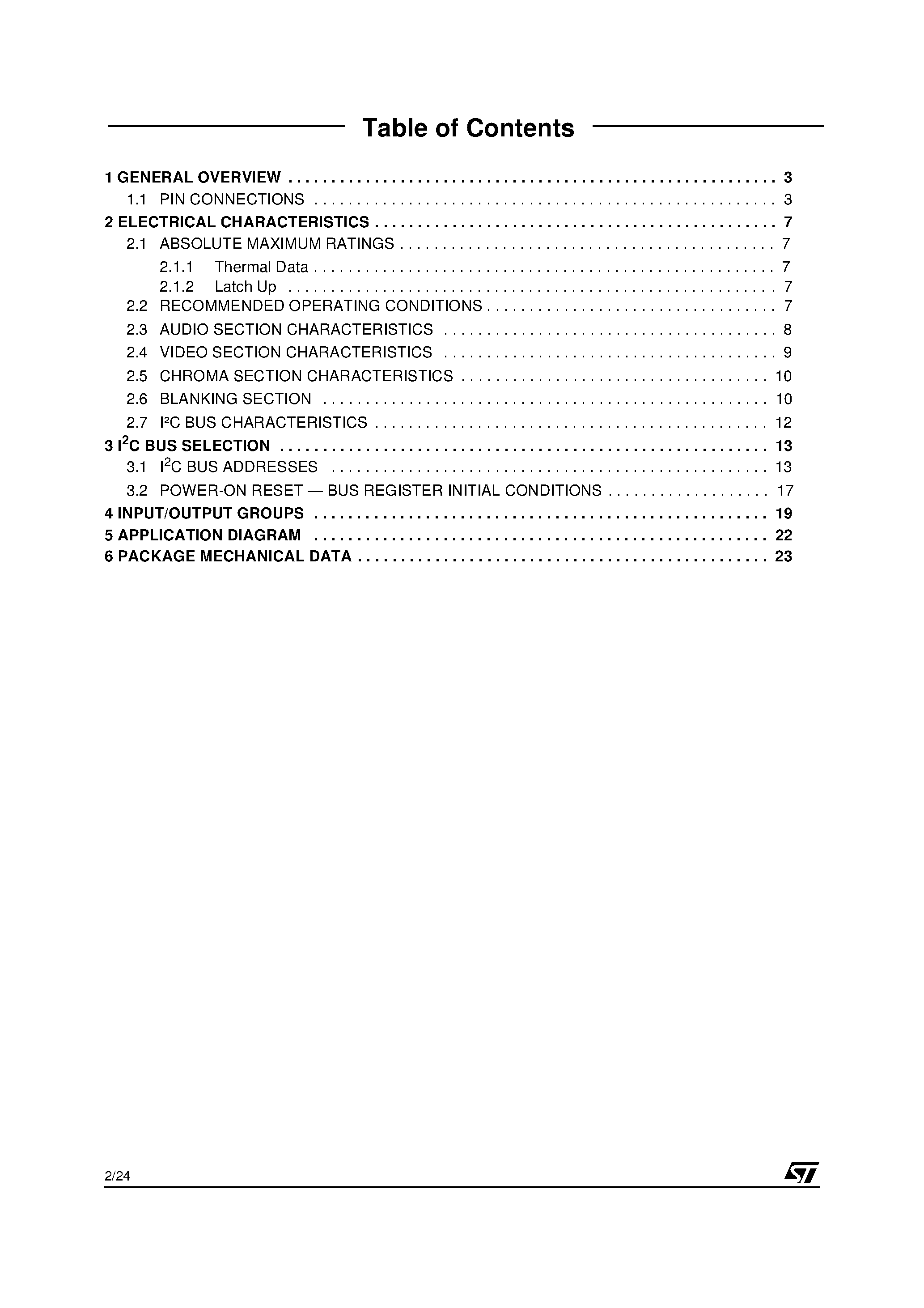 Datasheet STV6412A page 2 Datasheet STV6412A - AUDIO/VIDEO SWITCH MATRIX page 2