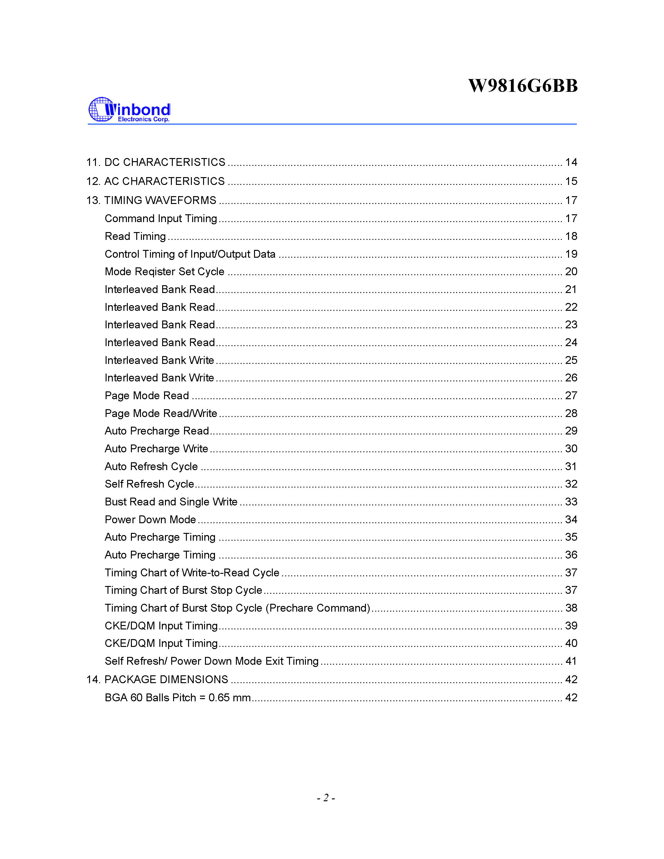 Datasheet W9816G6BB page 2 Datasheet W9816G6BB - 512K x 2 BANKS x 16 BITS SDRAM page 2