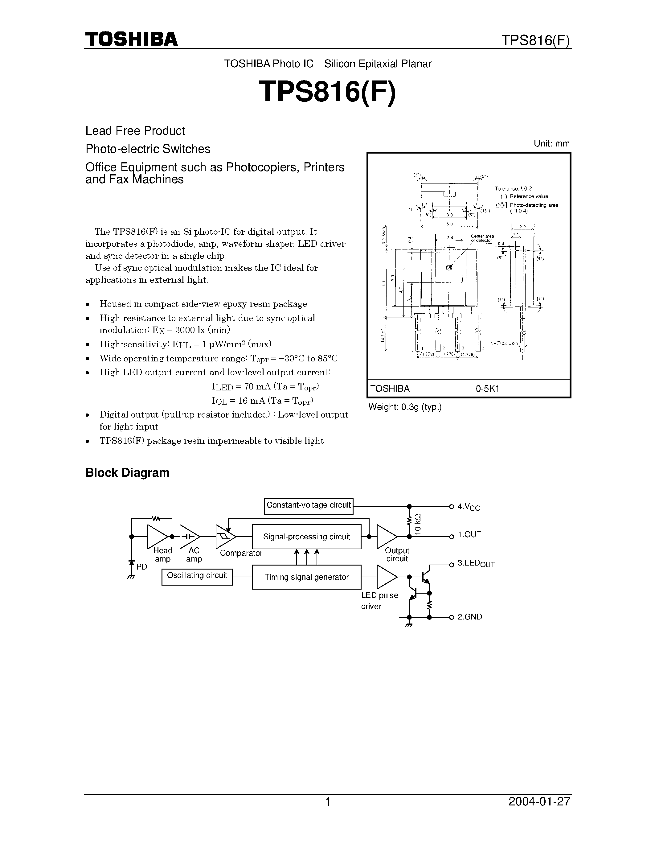 Даташит на микросхему TPS816 страница 1 Даташит TPS816 - LEAD FREE PRODUCT PHOTO-ELECTRIC SWITCHES страница 1